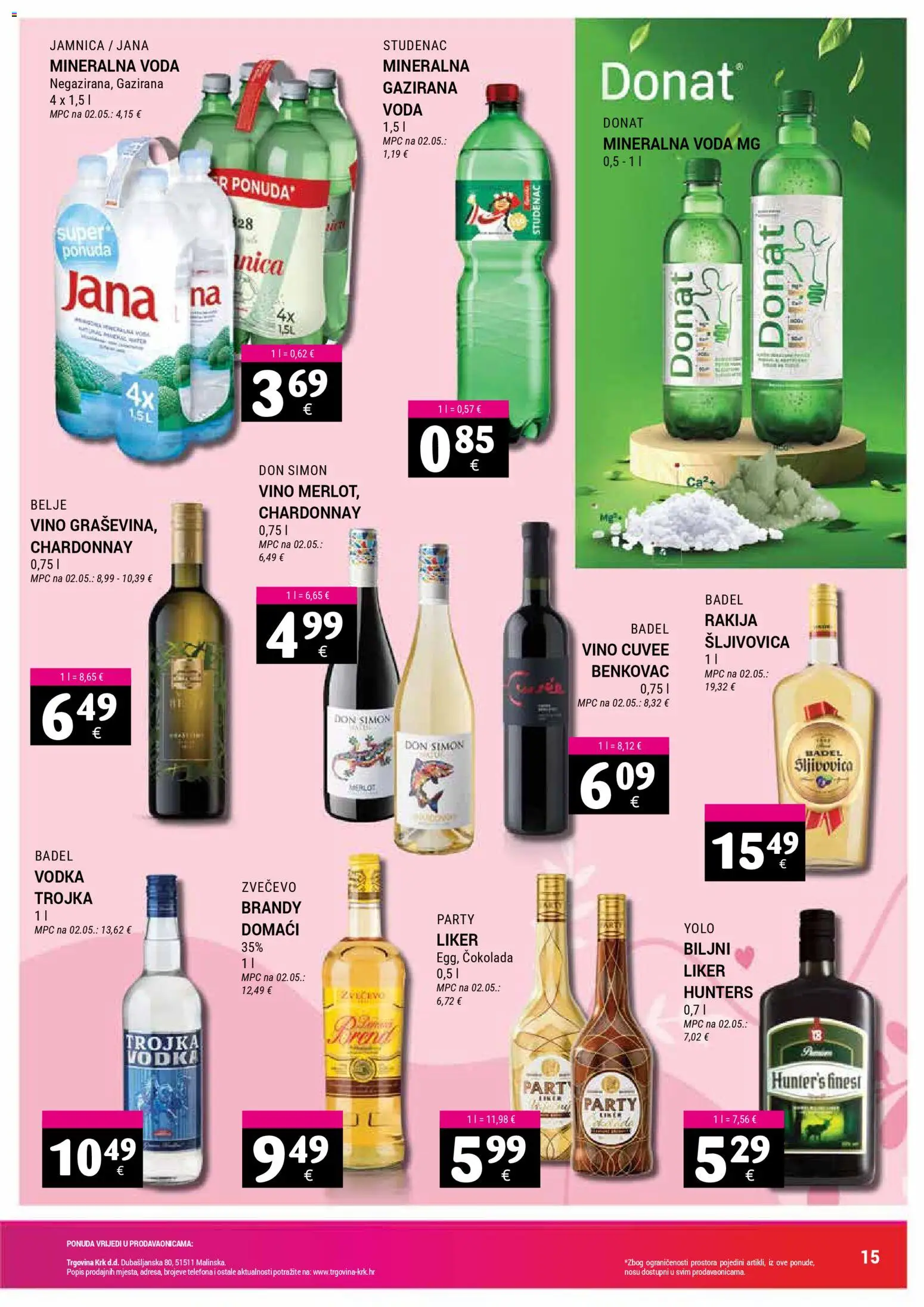 Trgovina Krk katalog | vrijedi od 16.03.2026 | Stranica: 15 | Proizvodi: Mineralna voda, Šljivovica, Vino, Vodka