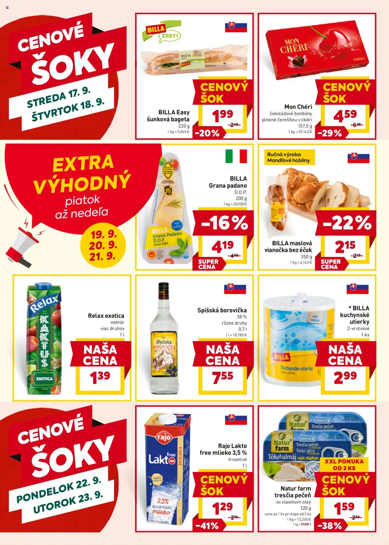 Nové Billa akcie – leták je platný od 17.09.2025 | Strana: 19 | Produkty: Mlieko, Borovička, Vianočka, Mon Chéri
