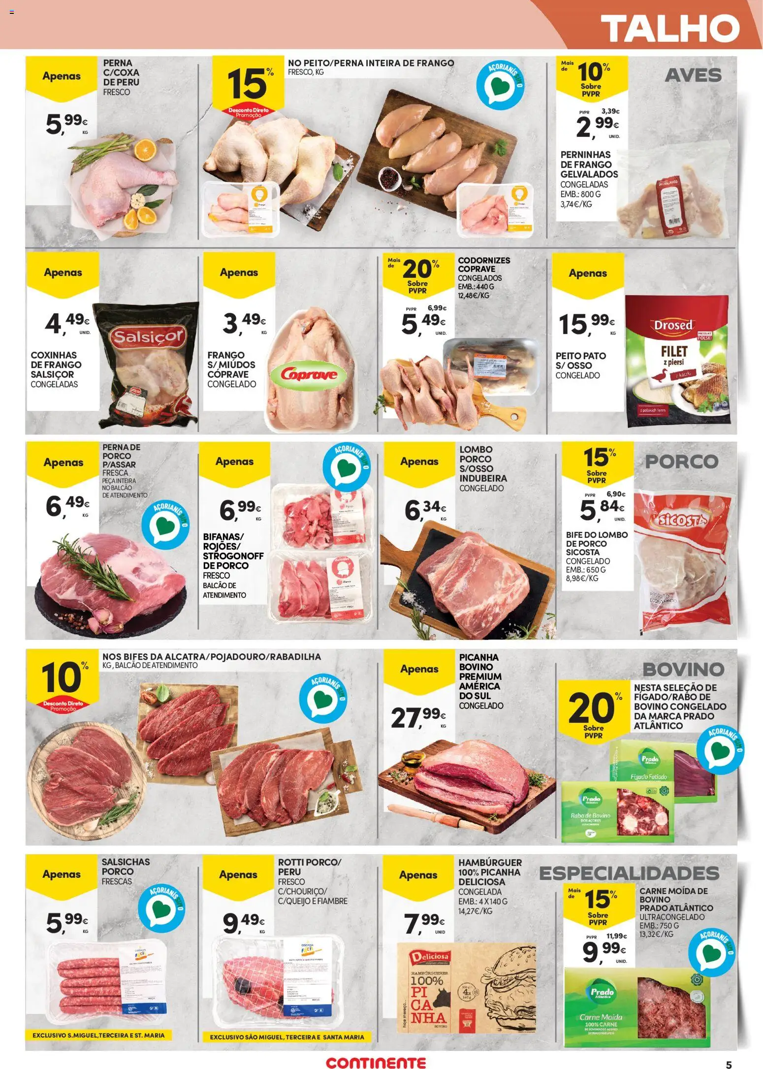 Continente - Açores │ válido de 05.03.2026 | Página: 5 | Produtos: Frango, Hambúrguer, Lombo, Carne