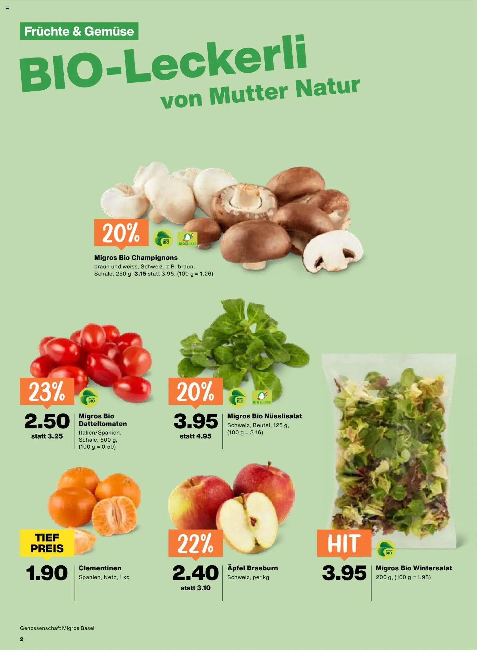 Migros Aktionen – gültig ab 26.02.2026 | Seite: 2 | Produkte: Champignons, Äpfel, Gemüse, Früchte