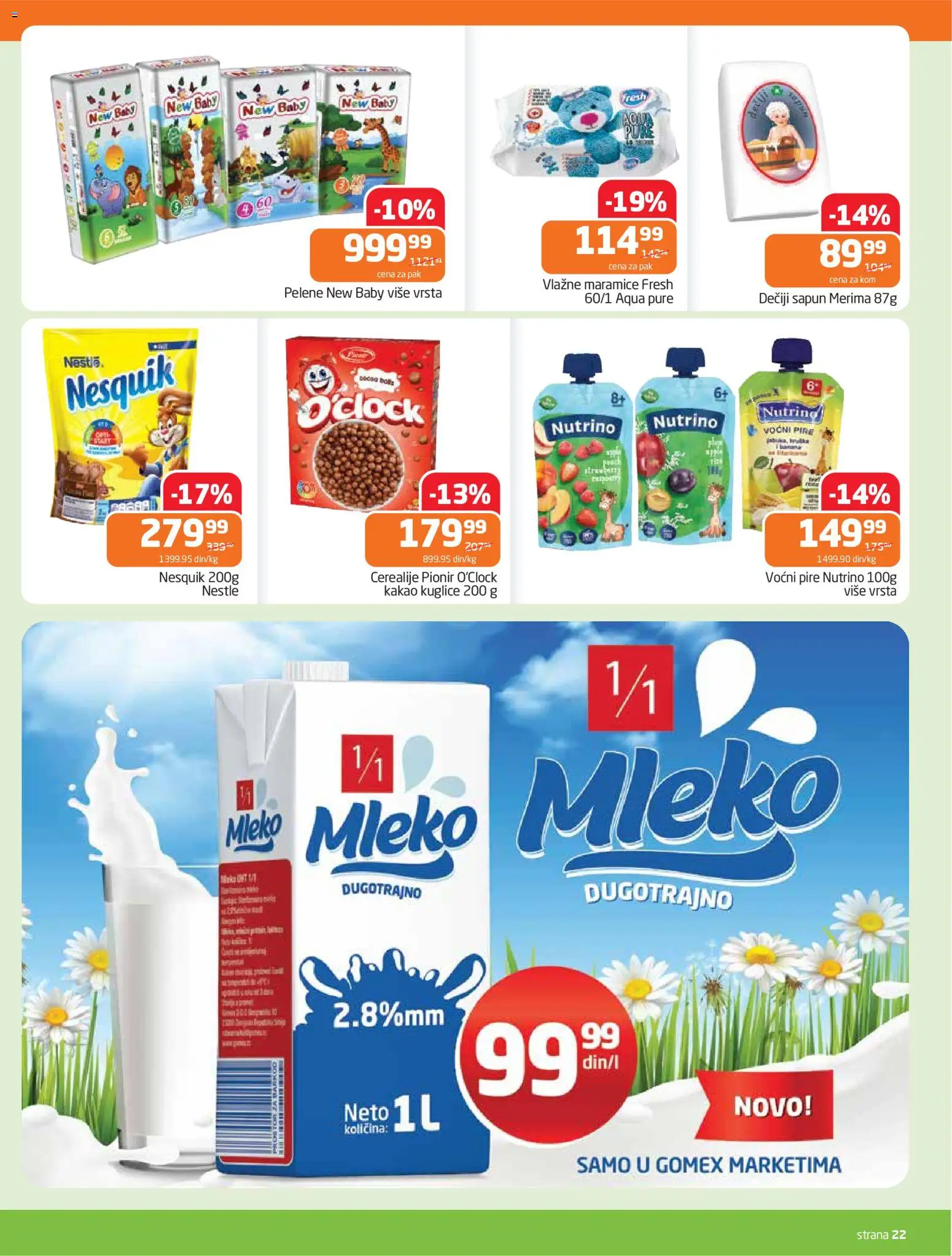 Gomex katalog - važi od 15.04.2026 | Strana: 22 | Proizvode: Sapun, Vlažne maramice, Nesquik, Pelene