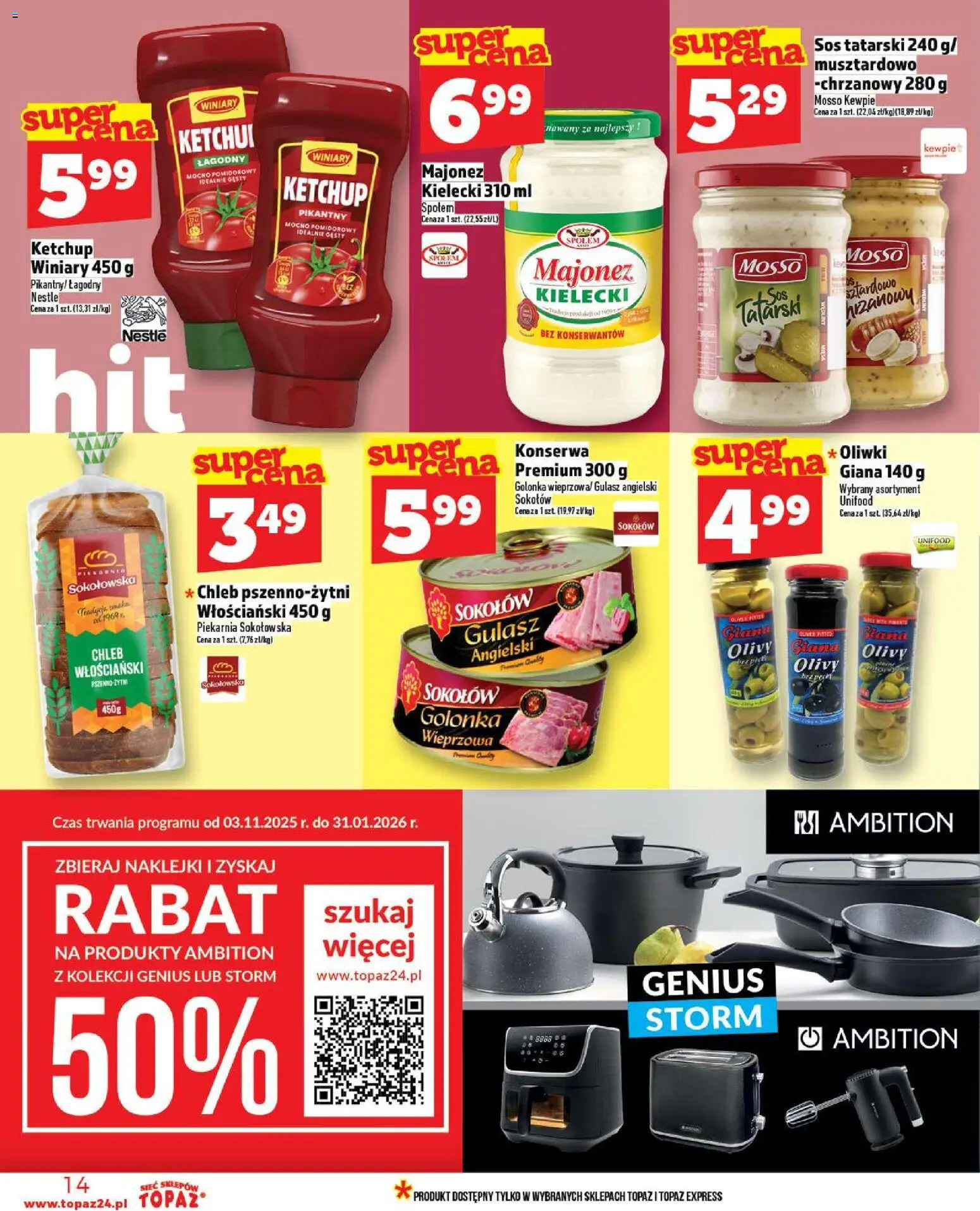 Topaz Gazetka MAZ od 20.11.2025 | Strona: 14 | Produkty: Ketchup, Sos tatarski, Gulasz angielski, Majonez