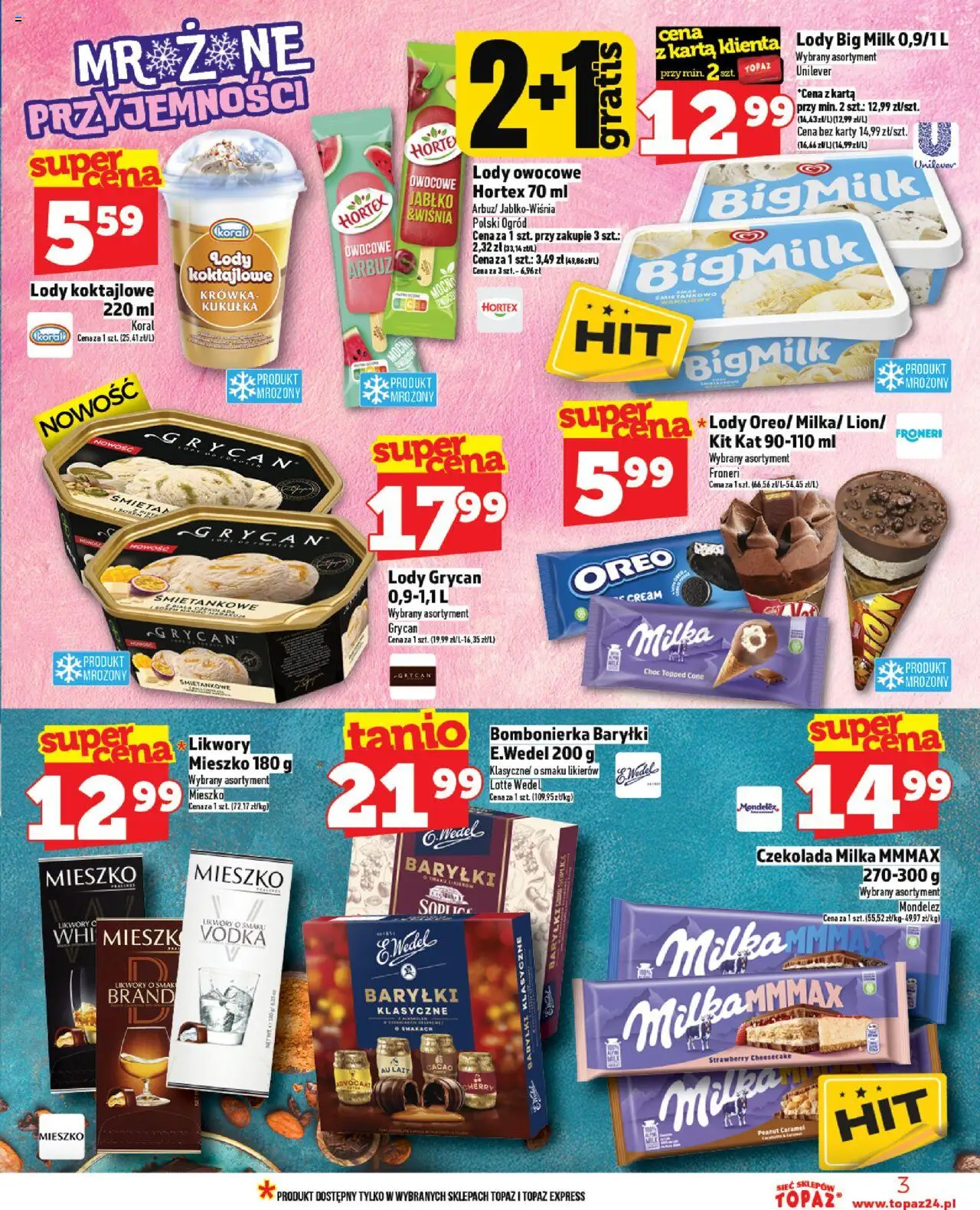 Topaz Gazetka od 20.06.2025 | Strona: 3 | Produkty: Karta, Bombonierka, Lody Grycan, Czekolada