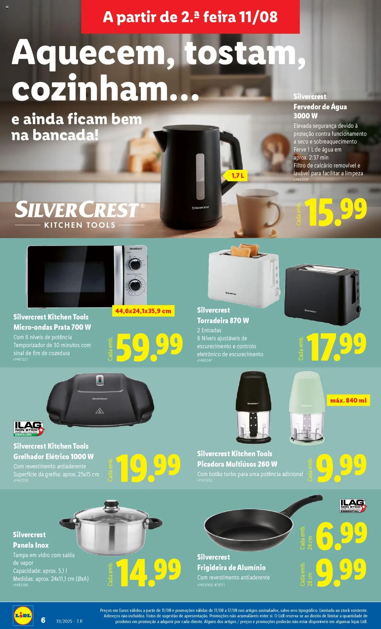 Lidl Novidades │ válido de 11.08.2025 | Página: 6 | Produtos: Agua, Torradeira, Frigideira, Microondas