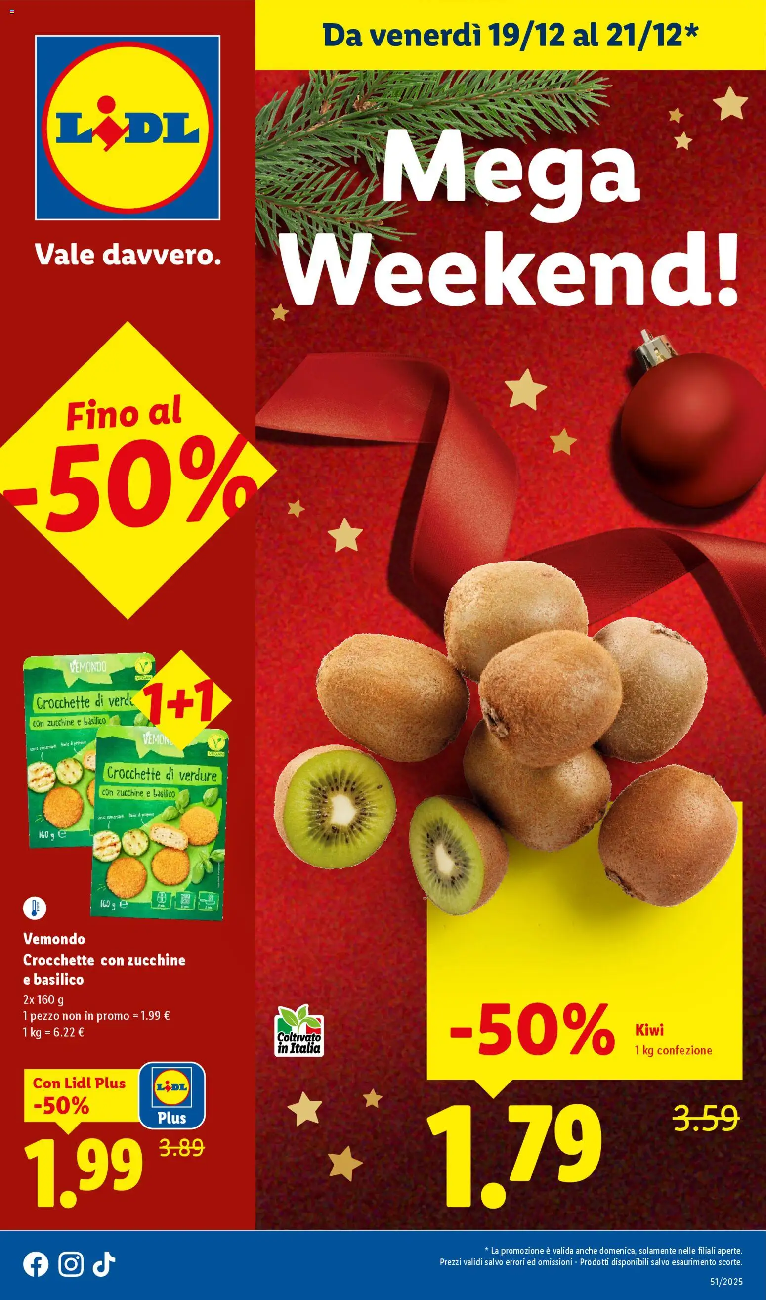 Volantino Lidl del 19.12.2025 | Pagina: 1 | Prodotti: Kiwi, Verdure, Crocchette, Zucchine