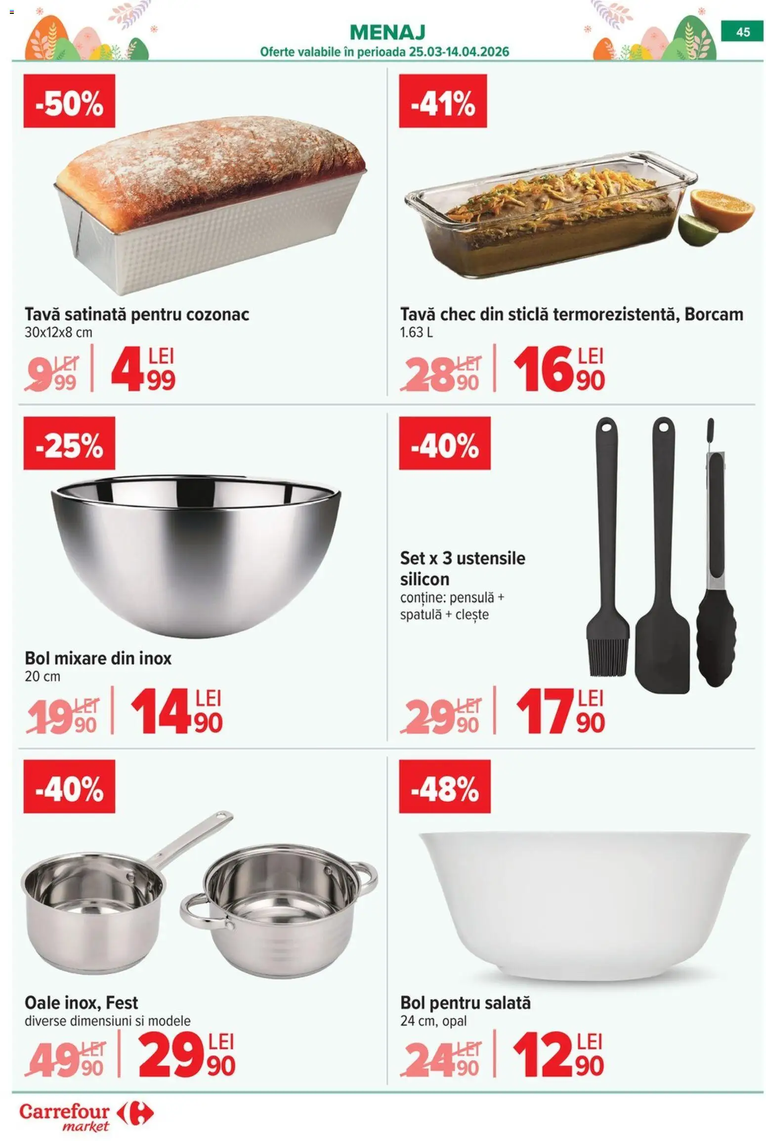 Noul catalog Carrefour – valabil de la 06.04.2026 | Pagină: 50 | Produse: Clește, Bol, Salată
