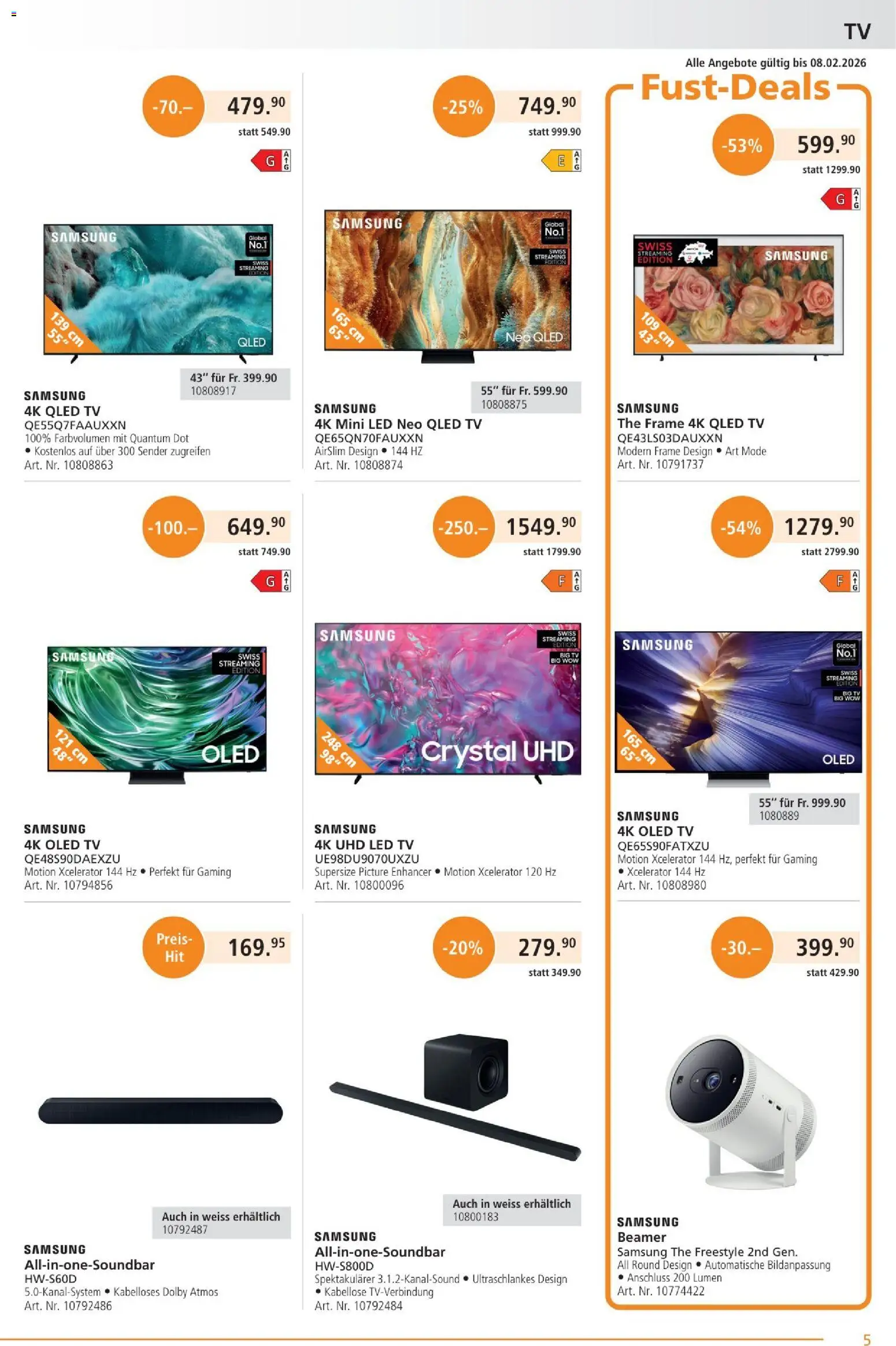 Fust Aktionen – gültig ab 26.01.2026 | Seite: 5 | Produkte: TV, Samsung, Beamer