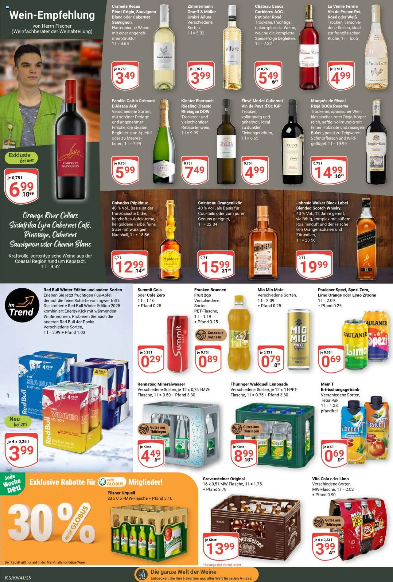 Globus Prospekt 	 – gültig ab 06.10.2025 | Seite: 19 | Produkte: Merlot, Limonade, Pilsner urquell, Johnnie walker