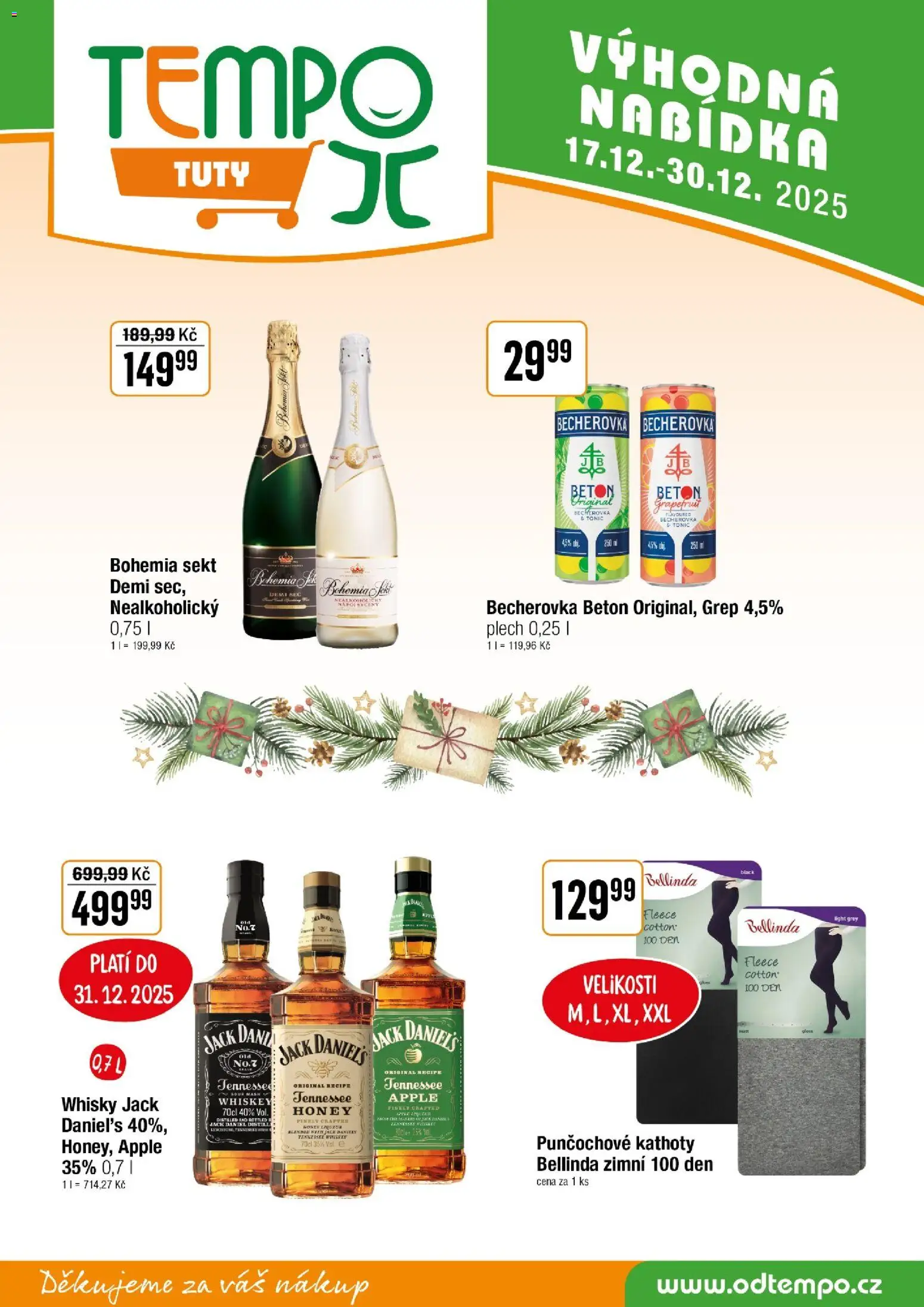 Tempo leták - Tuty od 17.12.2025 | Strana: 12 | Produkty: Bohemia sekt, Bohemia Sekt Demi Sec, Sekt, Becherovka