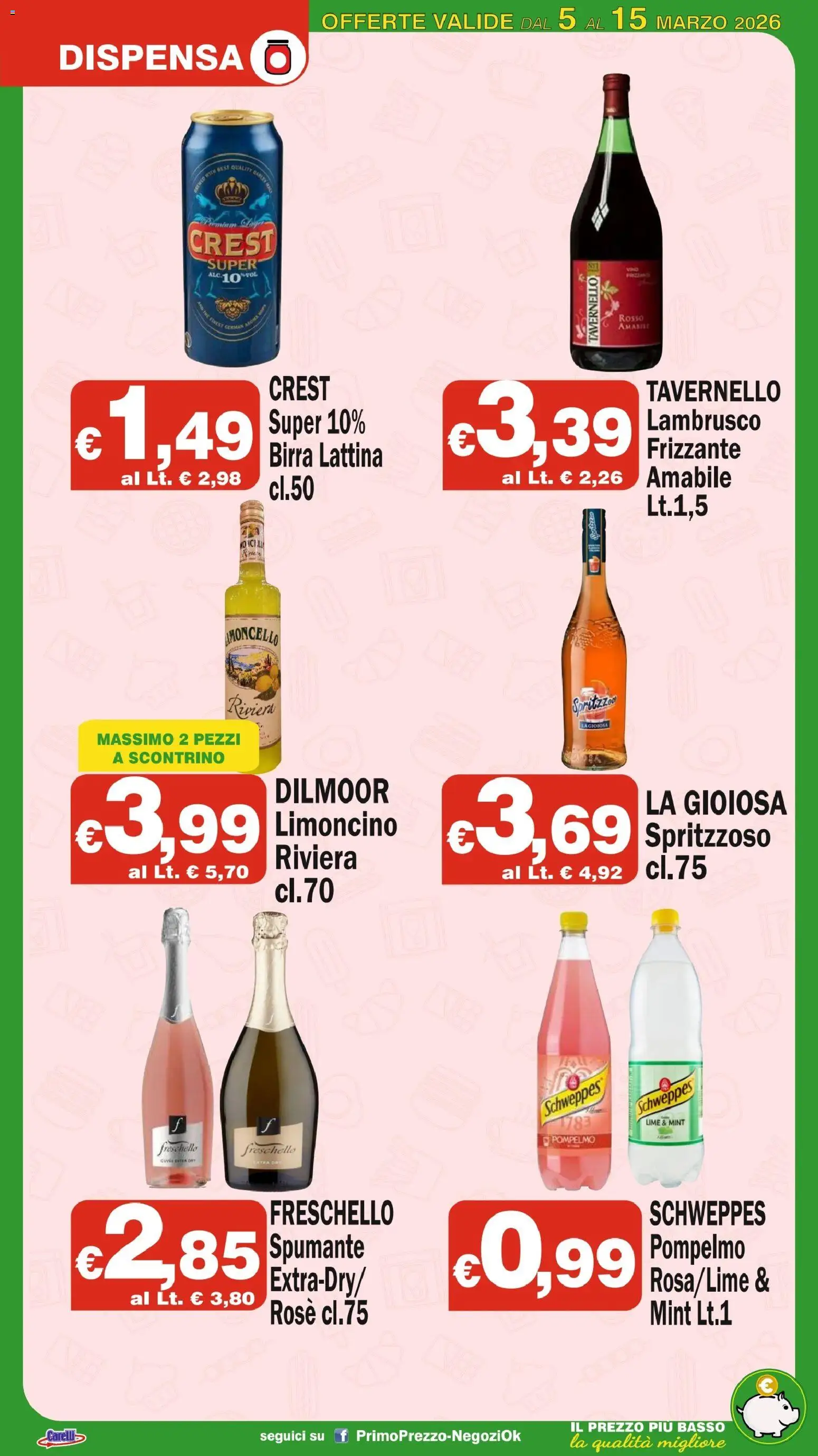Volantino Primo Prezzo del 05.03.2026 | Pagina: 11 | Prodotti: Birra, Pompelmo, Lime, Spumante