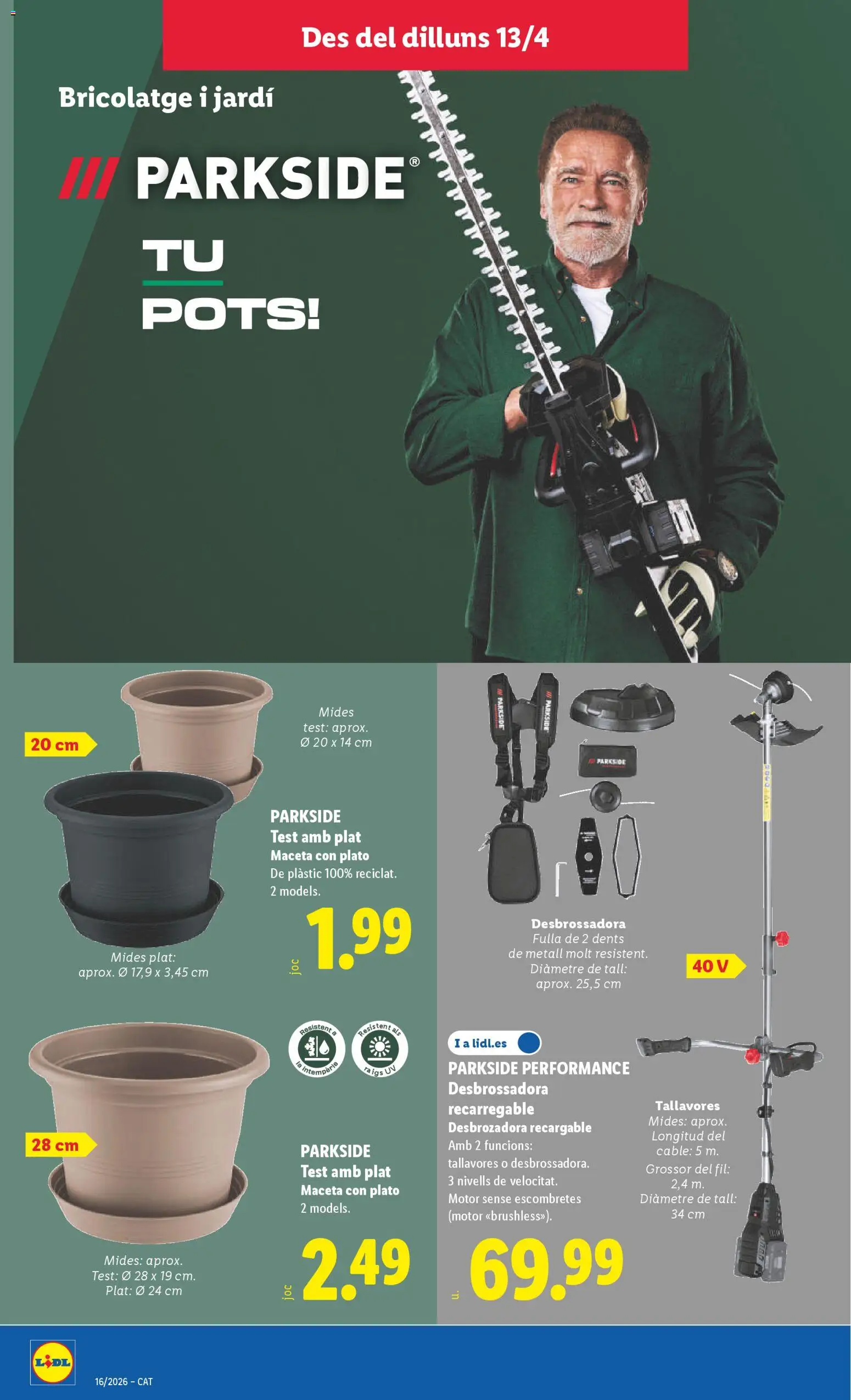 Lidl folleto de bazar │ válido desde el 13.04.2026 | Página: 14 | Productos: Desbrozadora, Cable, Maceta