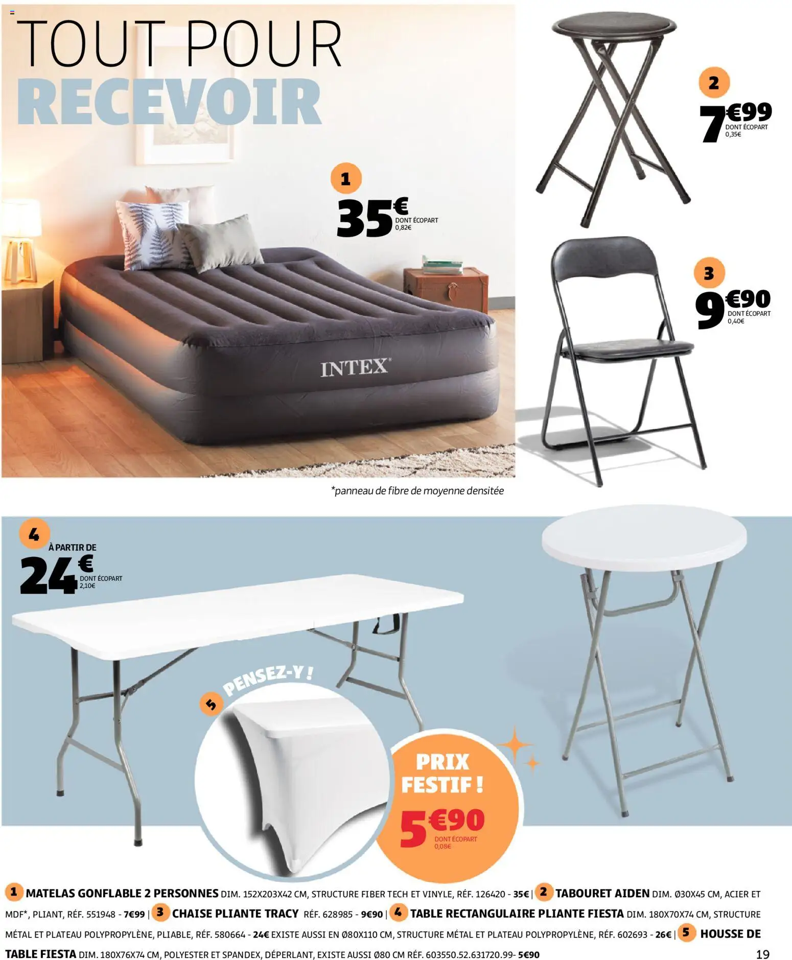 {H1} | Page: 19 | Produits: Plateau, Matelas gonflable, Chaise pliante, Matelas