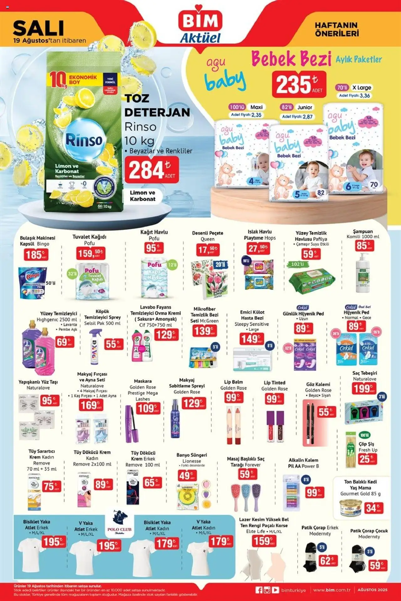 BİM - 19 Ağustos Salı, Aktüel - 19.08.2025 tarihinden itibaren geçerlidir | Sayfa: 3 | Ürünler: Lavabo, Tuvalet, Deterjan, Tuvalet kağıdı