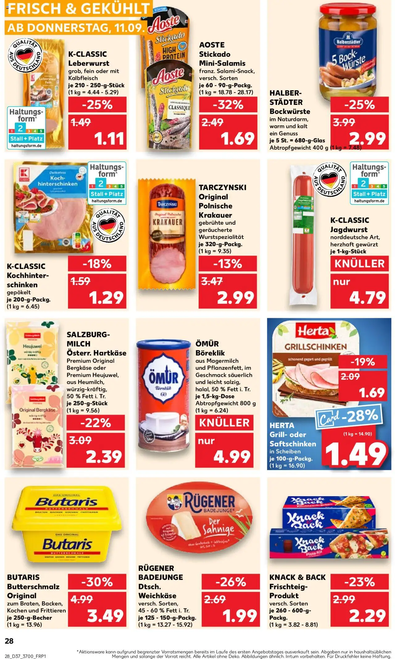 Kaufland prospekt Rostock	 – gültig ab 11.09.2025 | Seite: 28 | Produkte: Milch, Butter, Salami, Schinken