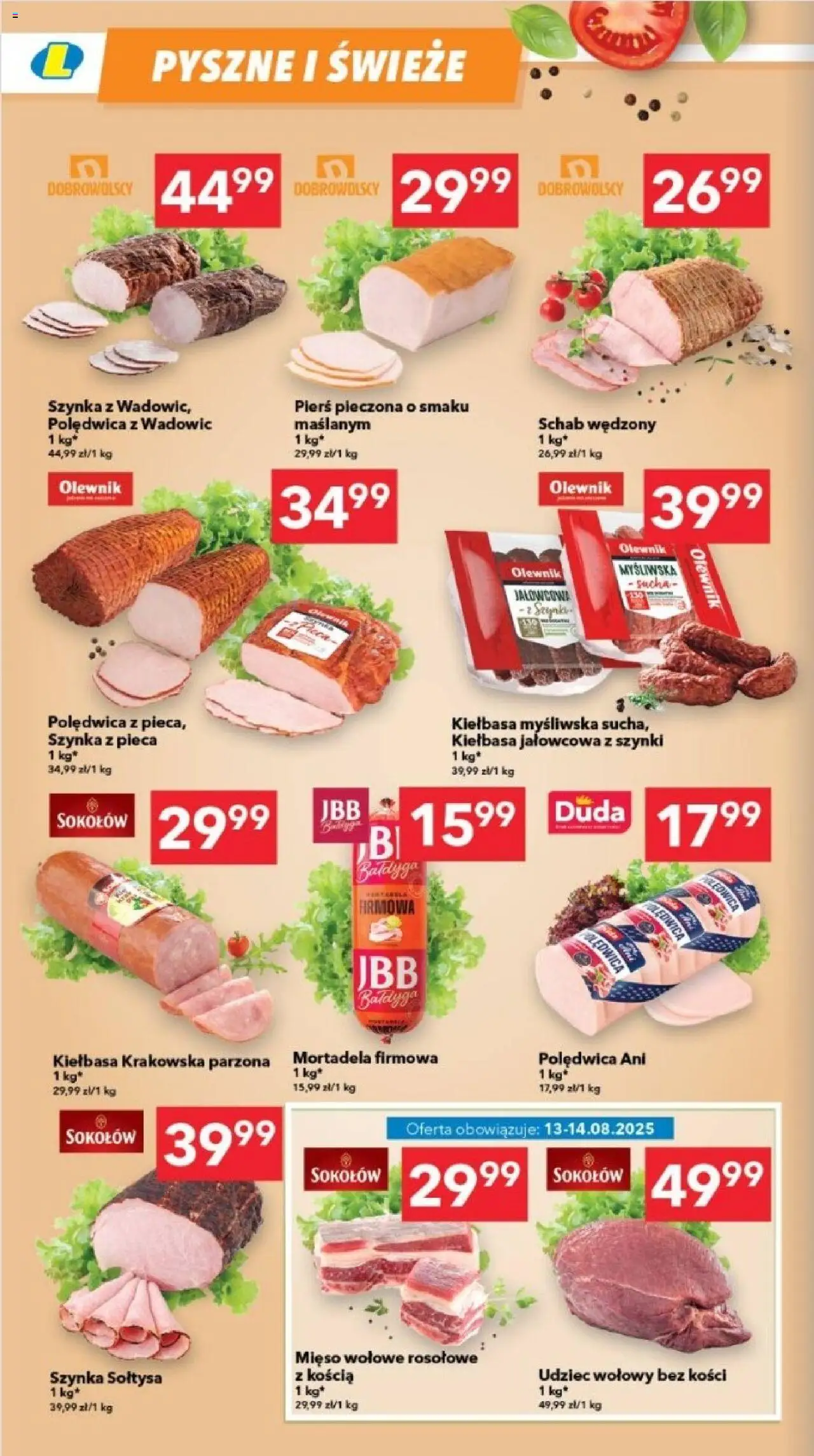 Lewiatan gazetka - Legnica od 13.08.2025 | Strona: 2 | Produkty: Kiełbasa, Mortadela, Mięso, Kiełbasa krakowska