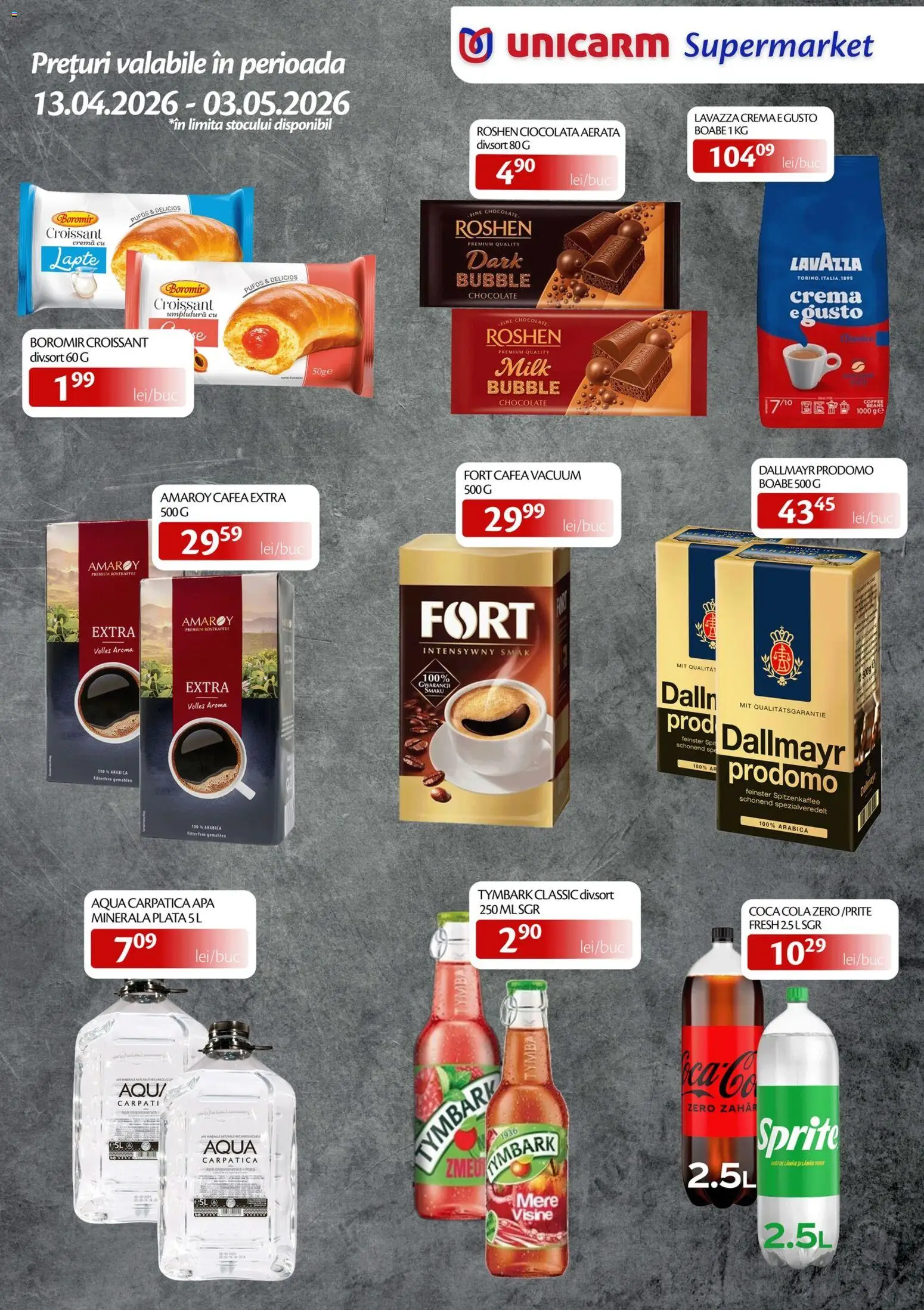 Noul catalog Unicarm – valabil de la 13.04.2026 | Pagină: 5 | Produse: Amerikan servis, Cremă, Cafea, Apă