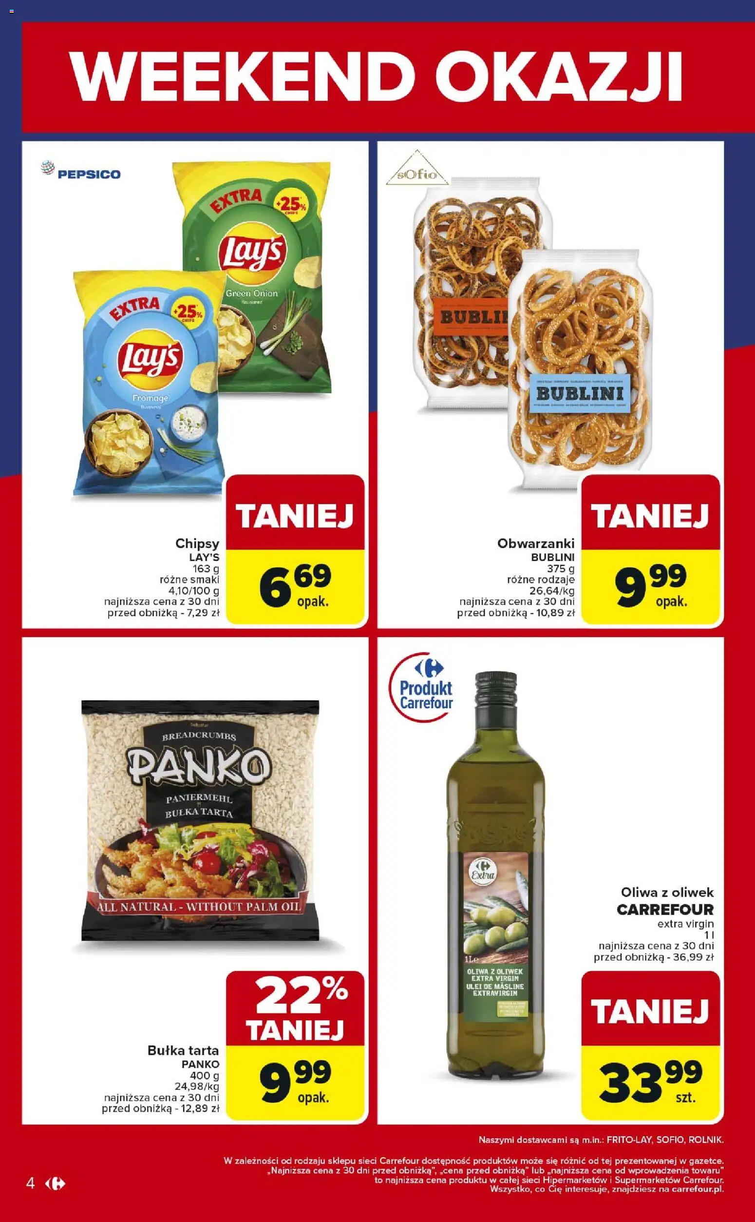 Carrefour Gazetka - Weekend okazji już od środy od 29.10.2025 | Strona: 4 | Produkty: Oliwa z oliwek, Oliwa z oliwek extra virgin, Bułka tarta, Bułka