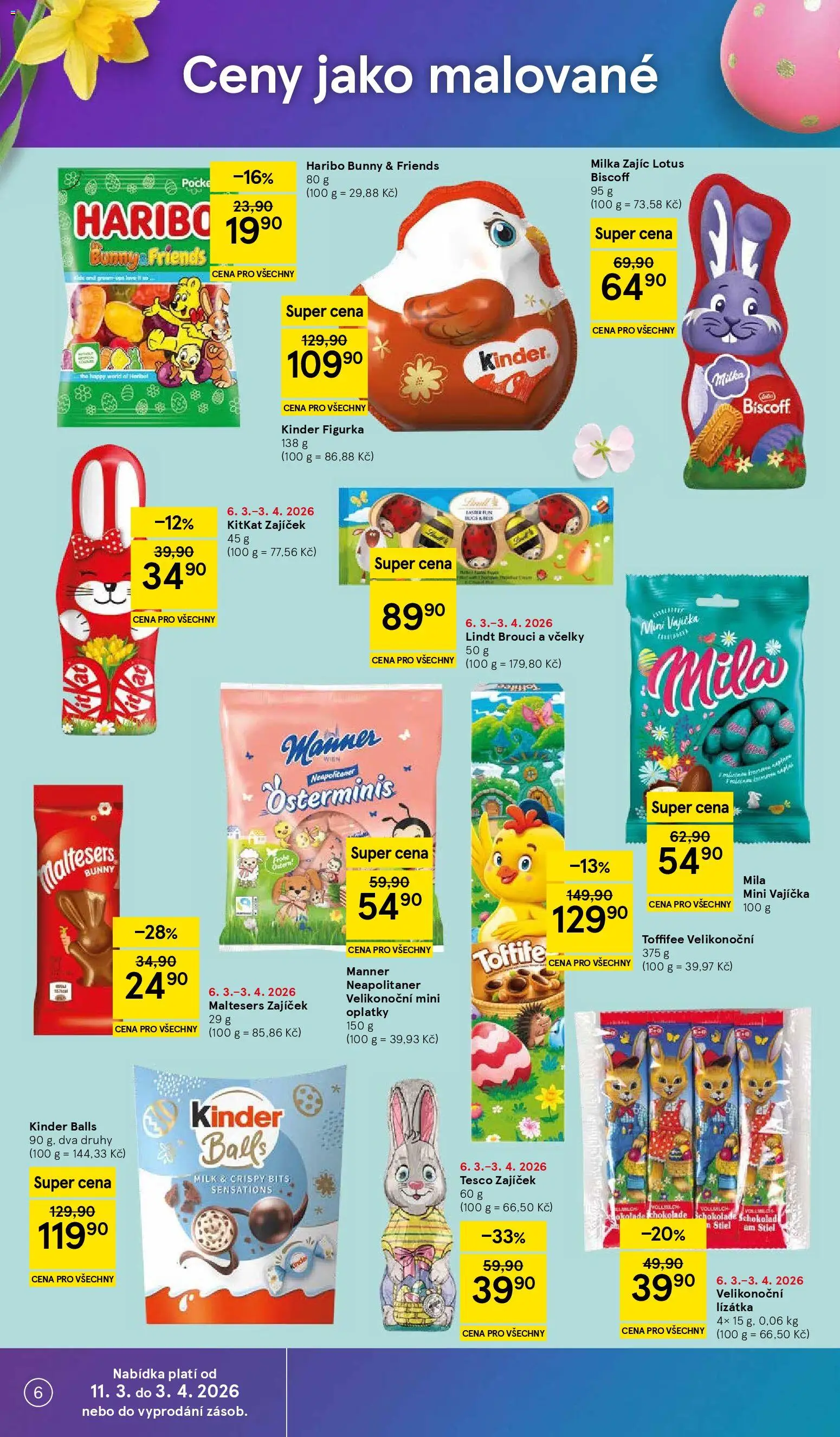 Tesco leták - Hypermarket od 11.03.2026 | Strana: 6 | Produkty: Vajíčka, Mila, Lotus, Oplatky