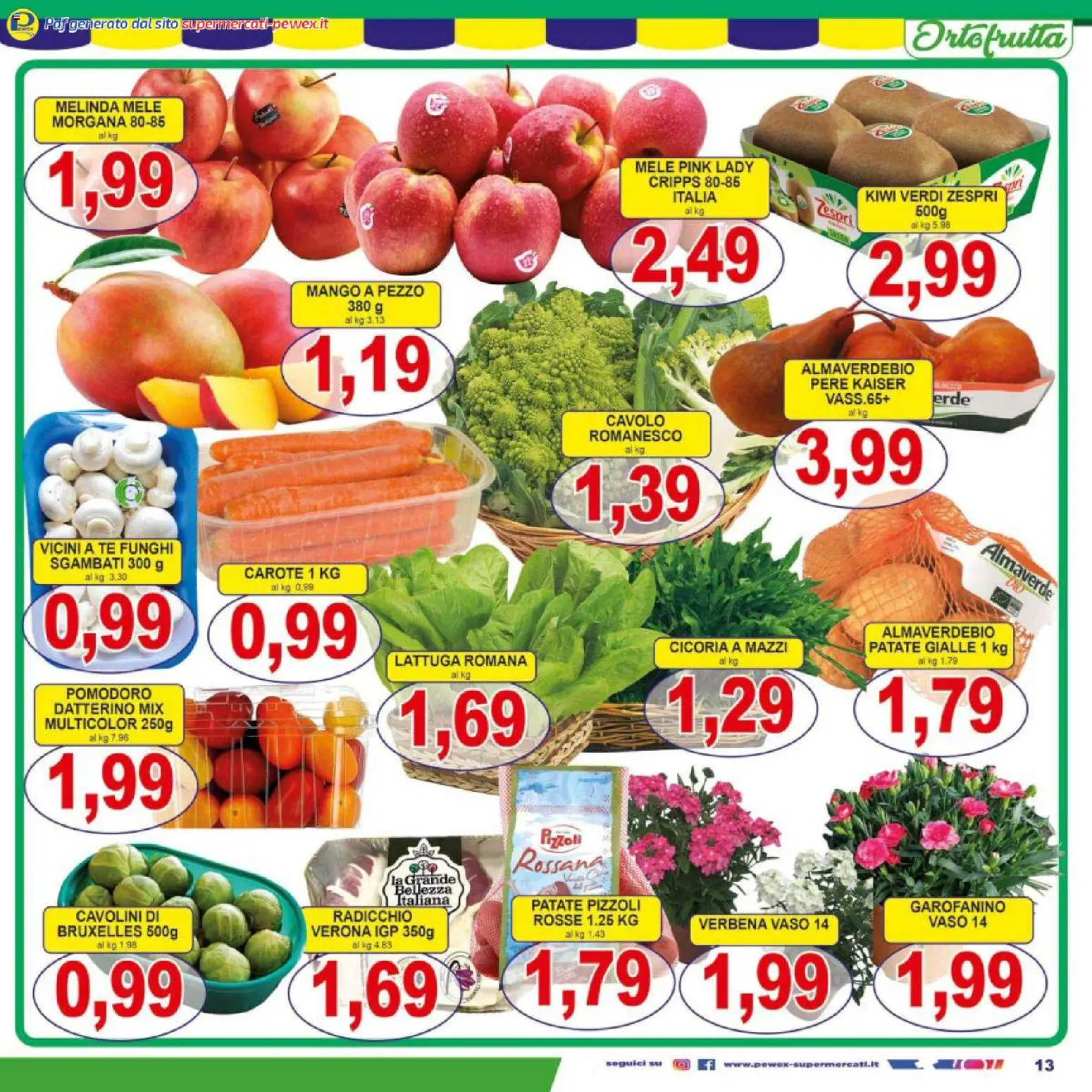 Volantino Pewex del 17.03.2026 | Pagina: 13 | Prodotti: Mele, Kiwi, Cavolo, Vaso