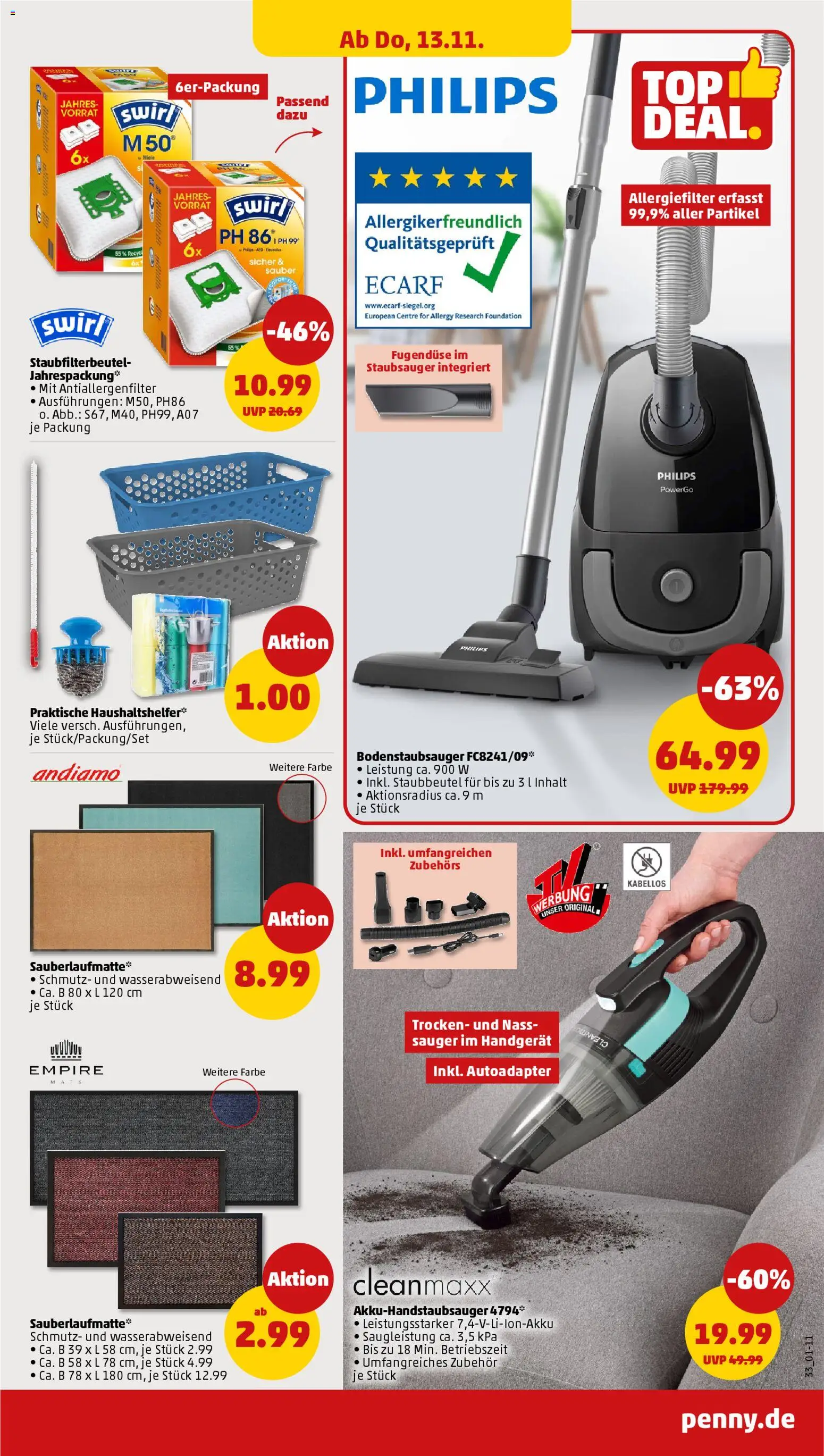 Penny Prospekt 	 – gültig ab 10.11.2025 | Seite: 33 | Produkte: Miele, Philips, Staubsauger, Foundation