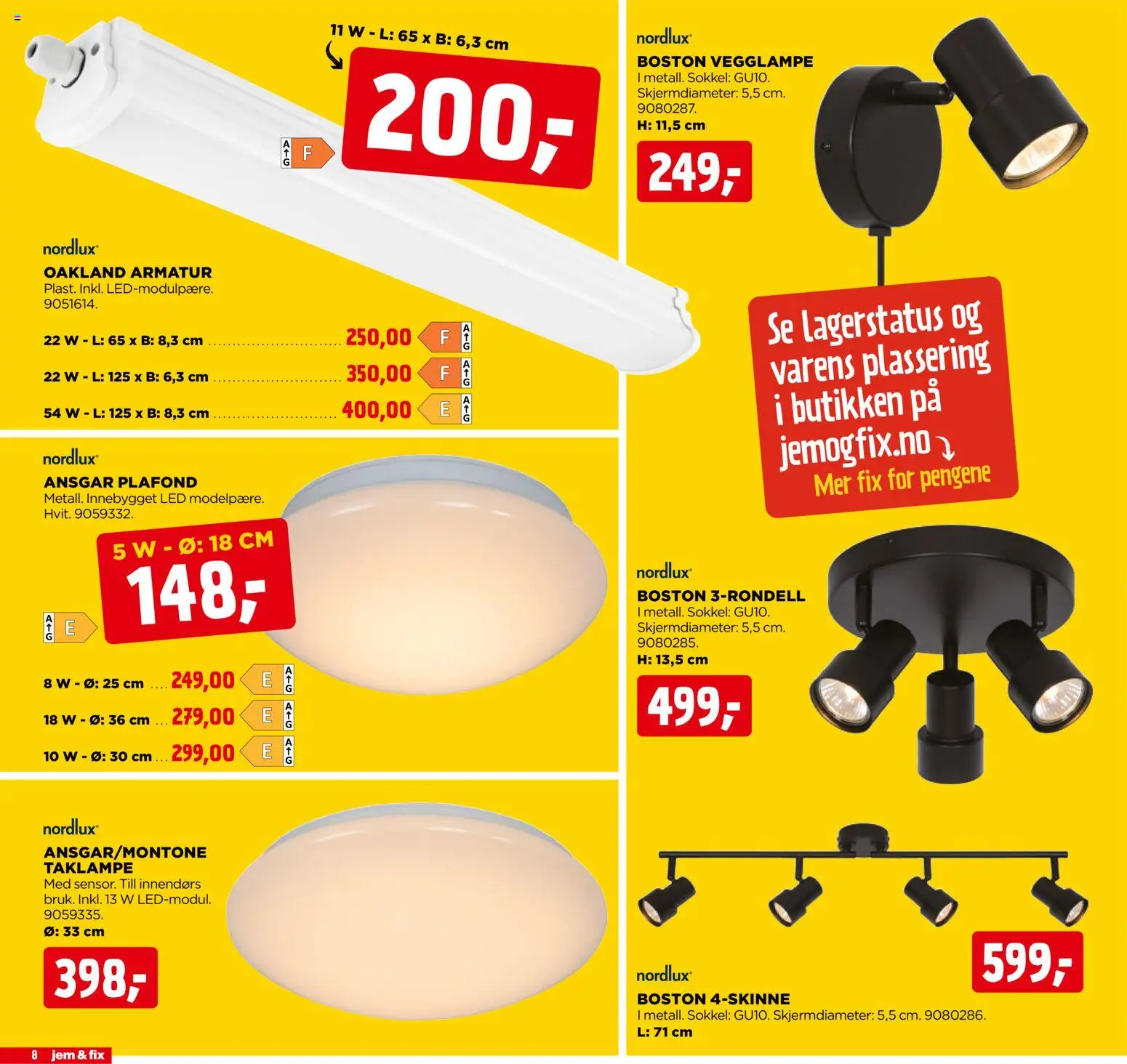 {H1} | Side: 8 | Produkter: Vegglampe, Taklampe