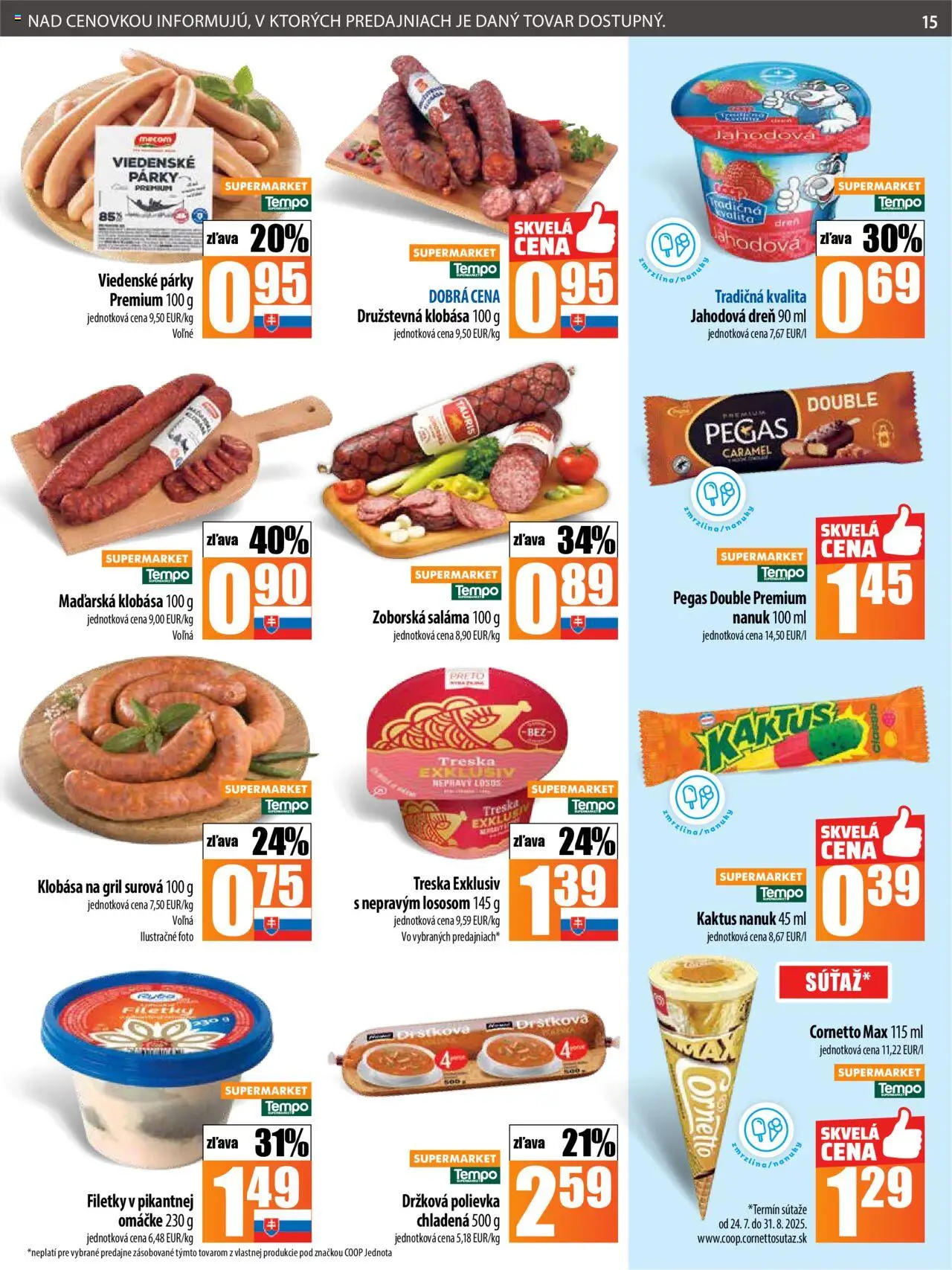 COOP Jednota leták │ platný od 24.07.2025 | Strana: 15 | Produkty: Gril, Saláma, Treska