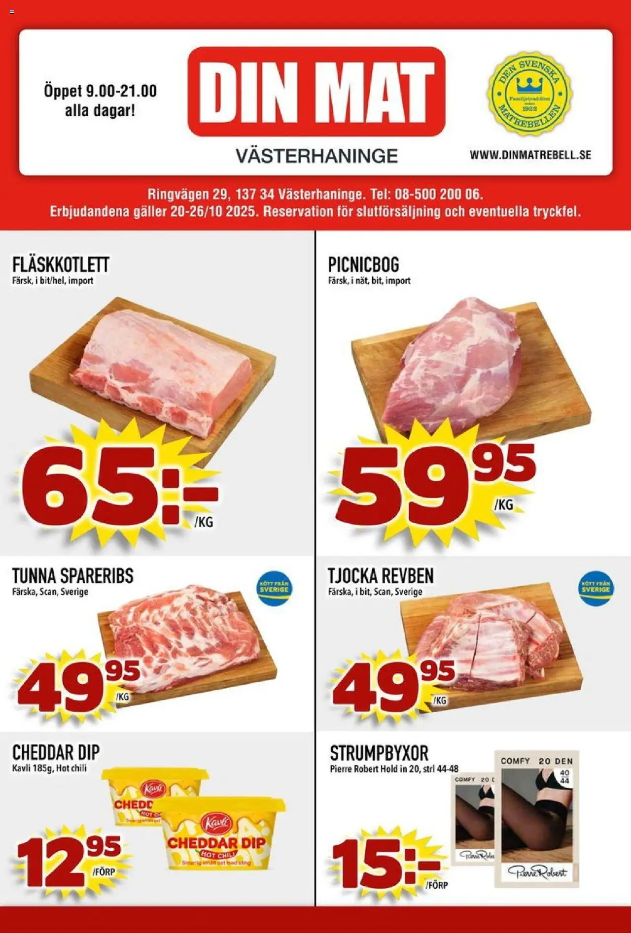 Din Mat reklamblad aktuell från 20.10.2025 | Sida: 1 | Produkter: Galler, Cheddar, Chili