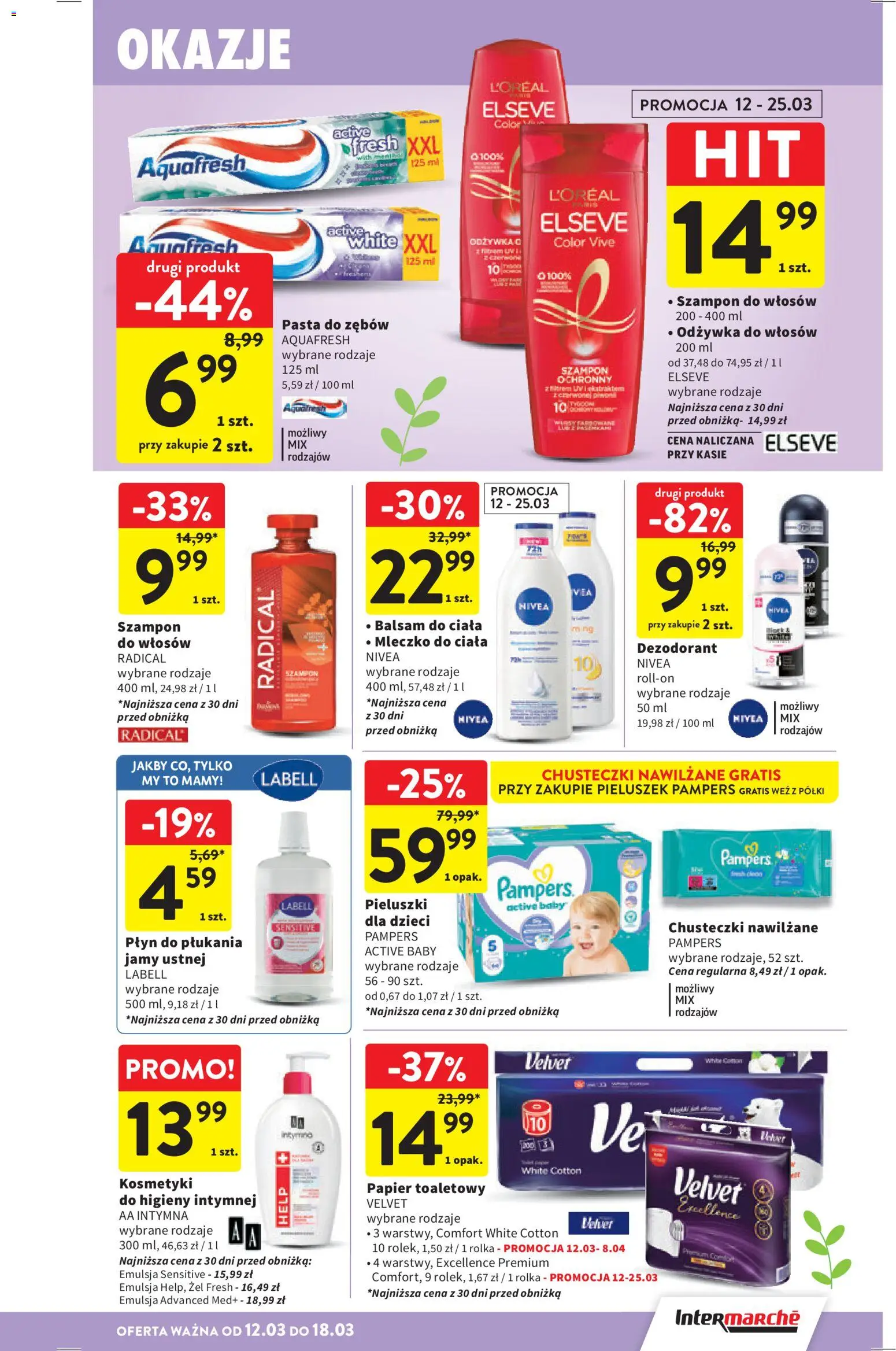 Intermarche gazetka od 12.03.2026 | Strona: 45 | Produkty: Kosmetyki, Szampon, Mleczko do ciała, Dezodorant