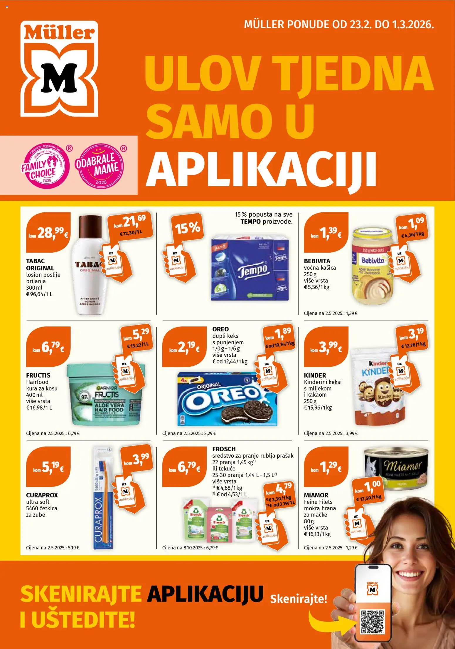Müller katalog | vrijedi od 23.02.2026 | Stranica: 1 | Proizvodi: Keksi, Četkica za zube, Hrana za mačke, Garnier