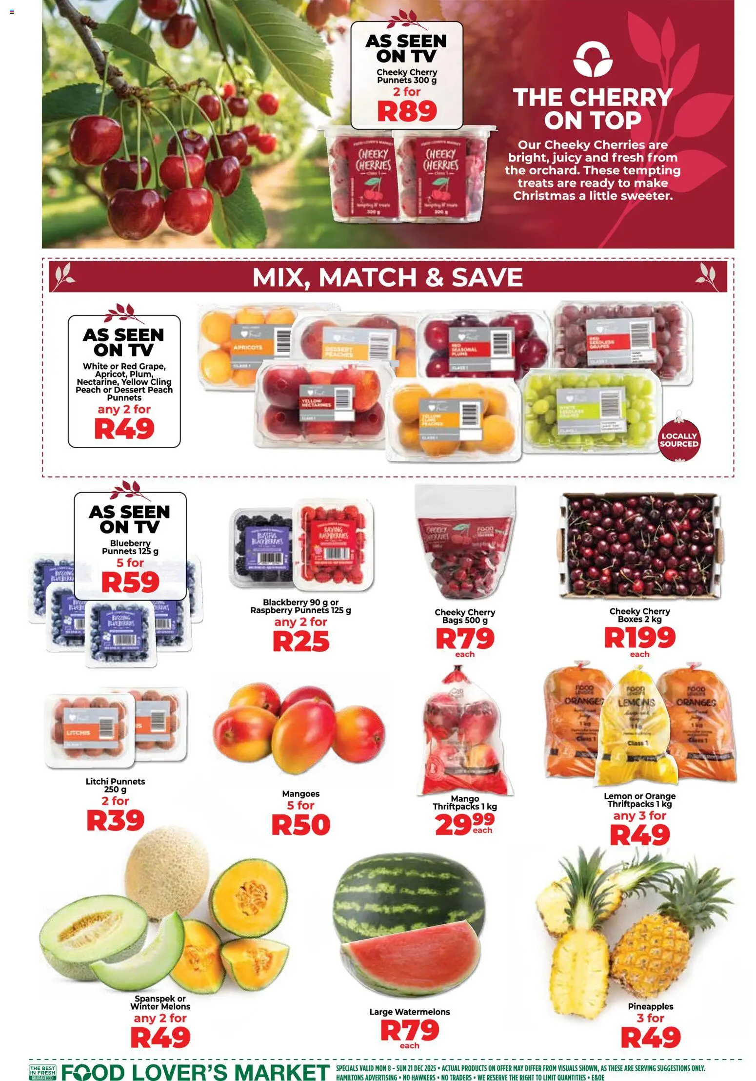 New Food Lover's Market catalogue – valid from 08.12.2025 | Page: 3 | Products: Melons, Oranges, Mango, Peach