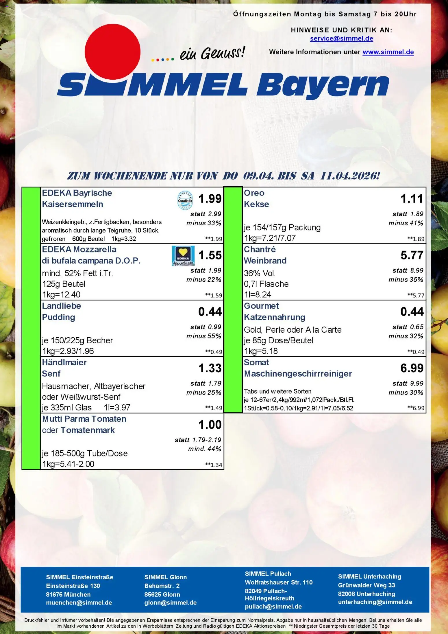 Simmel Bayern – gültig ab 07.04.2026 | Seite: 9 | Produkte: Tomaten, Pudding, Chantré, Radio