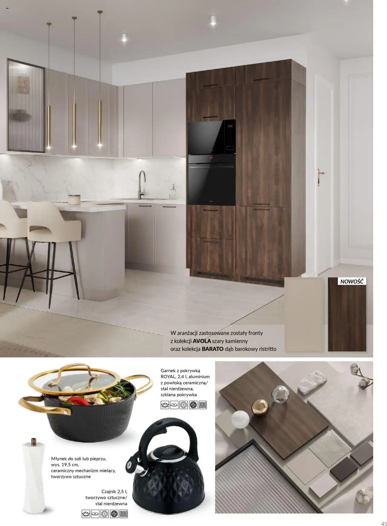 Salony Agata Gazetka - Kuchnie Qubik od 21.03.2025 | Strona: 45 | Produkty: Czajnik, Młynek, Garnek