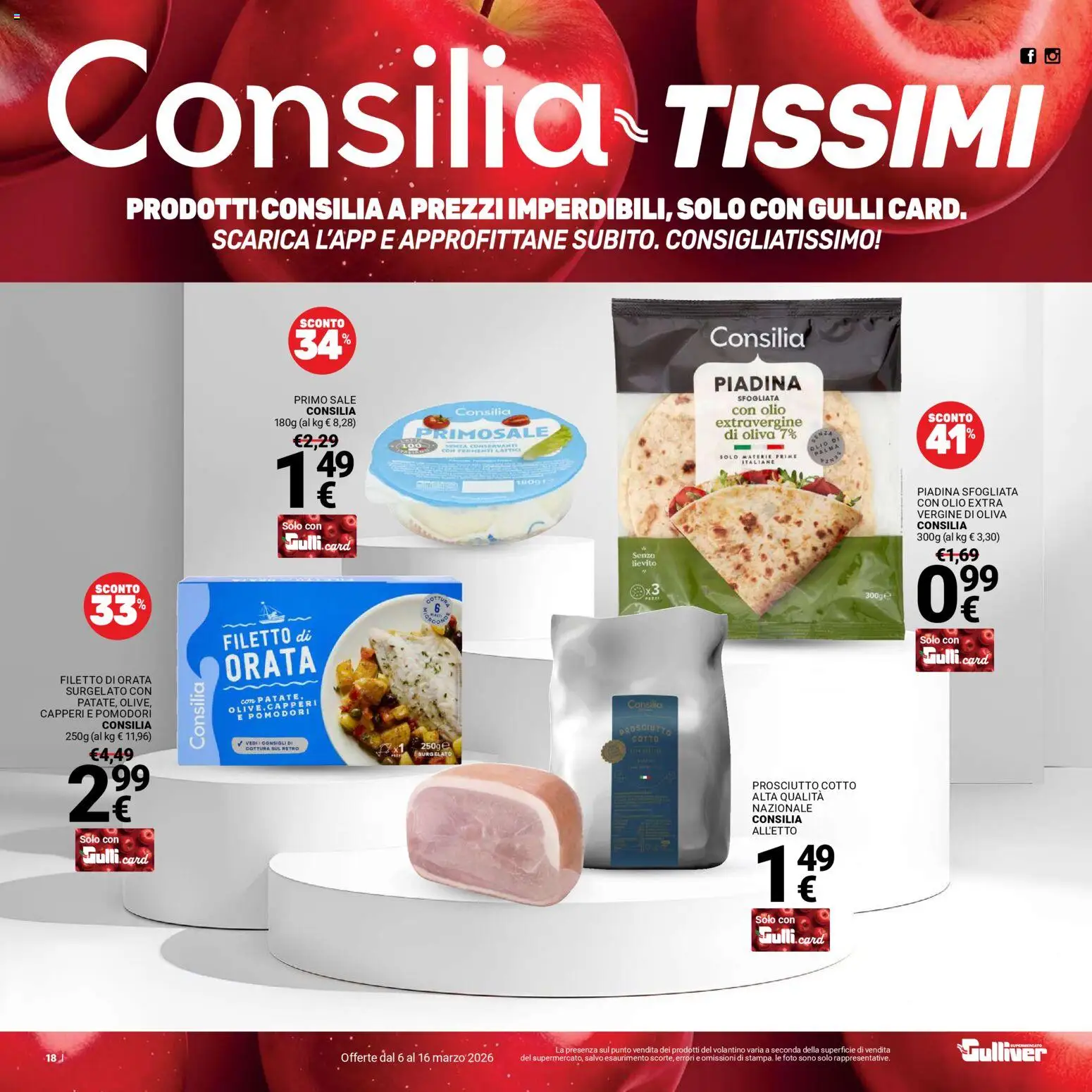 Volantino Gulliver del 06.03.2026 | Pagina: 18 | Prodotti: Prosciutto Cotto, Sale, Prosciutto, Pomodori