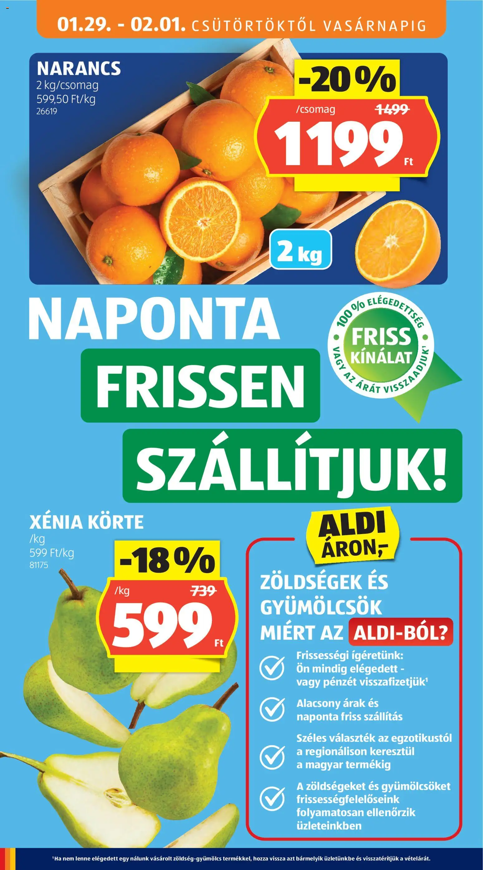 Aldi akciós ujság - amely érvényes a következő dátumtól: 29.01.2026 | Oldal: 12 | Termékek: Körte, Ágy, Narancs