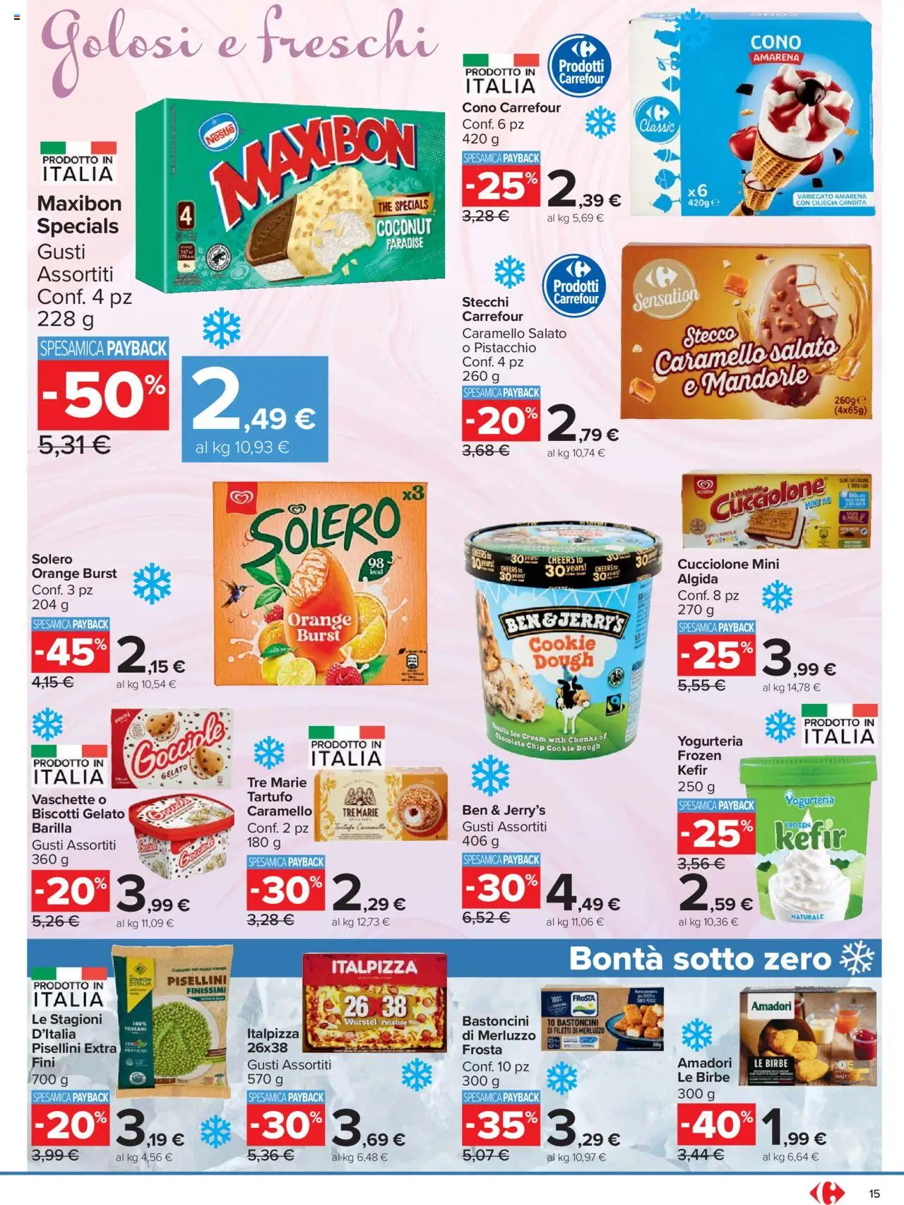 Volantino Carrefour del 21.08.2025 | Pagina: 15 | Prodotti: Merluzzo, Biscotti, Gelato, Amarena