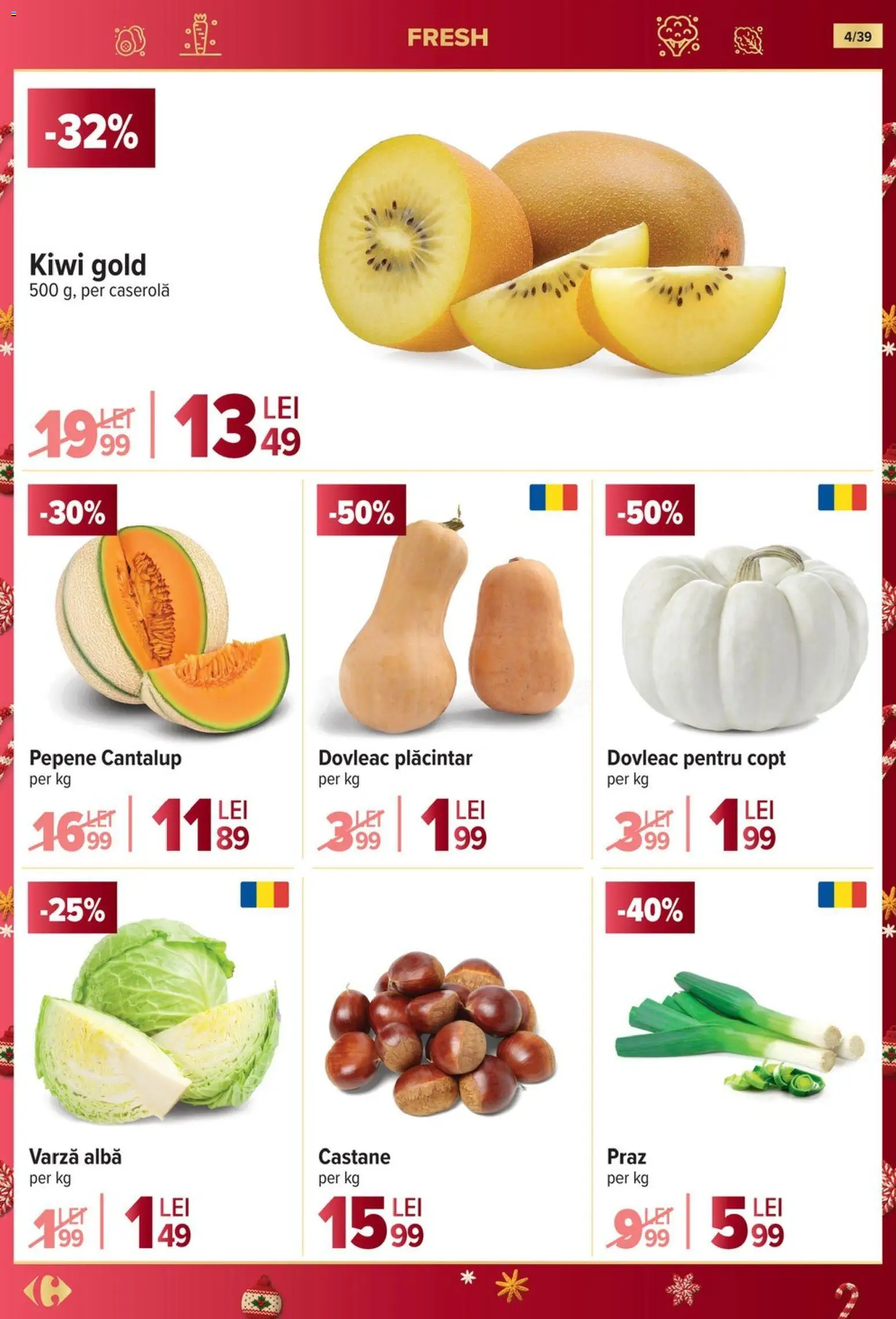 Noul catalog Carrefour – valabil de la 19.11.2025 | Pagină: 4 | Produse: Varză, Dovleac, Kiwi