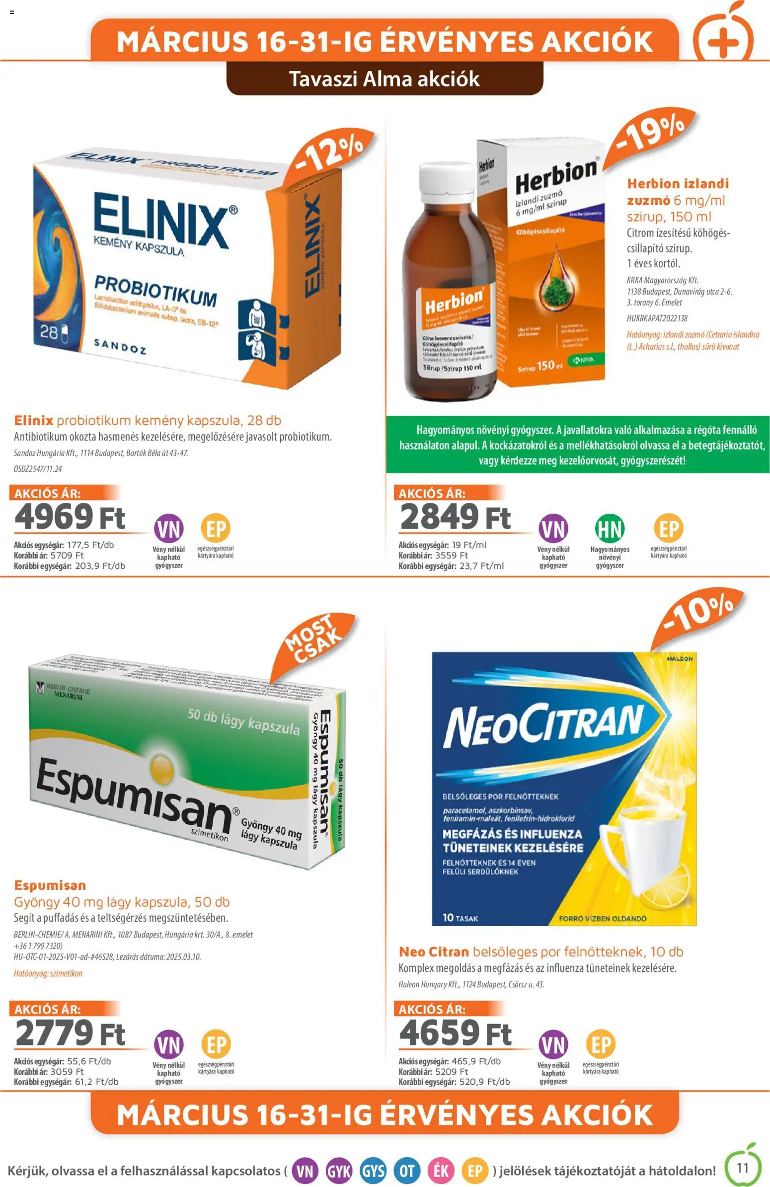 Alma Gyógyszertárak akciós ujság - amely érvényes a következő dátumtól: 01.03.2026 | Oldal: 11 | Termékek: Alma, Citrom