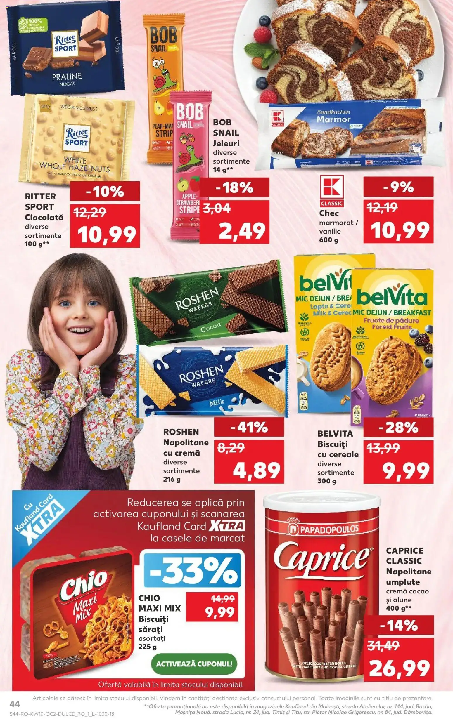 Noul catalog Kaufland – valabil de la 04.03.2026 | Pagină: 44 | Produse: Napolitane, Praline, Ciocolată, Biscuiți