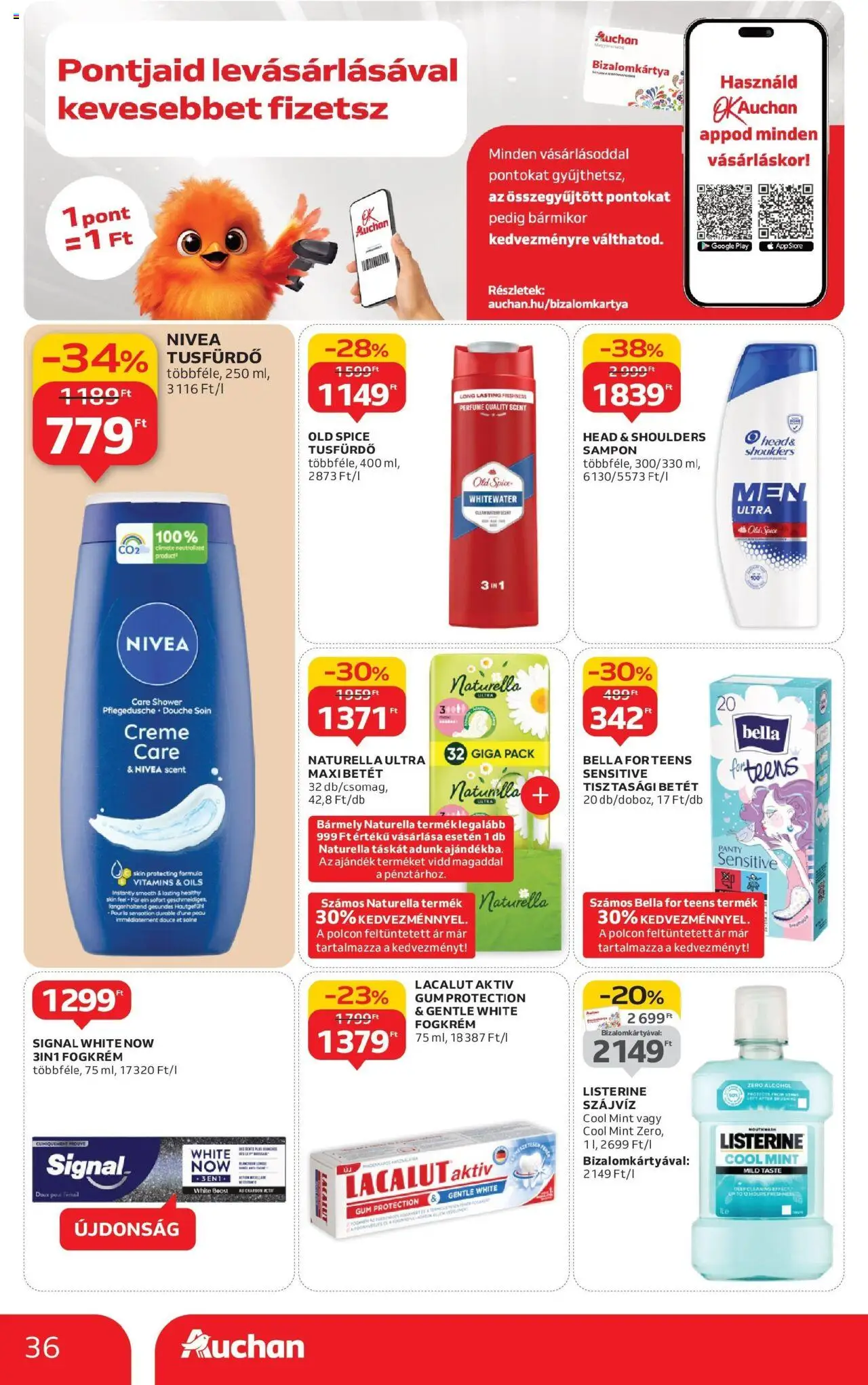 Auchan akciós ujság - amely érvényes a következő dátumtól: 04.09.2025 | Oldal: 36 | Termékek: Old spice, Tisztasági betét, Sampon, Szájvíz