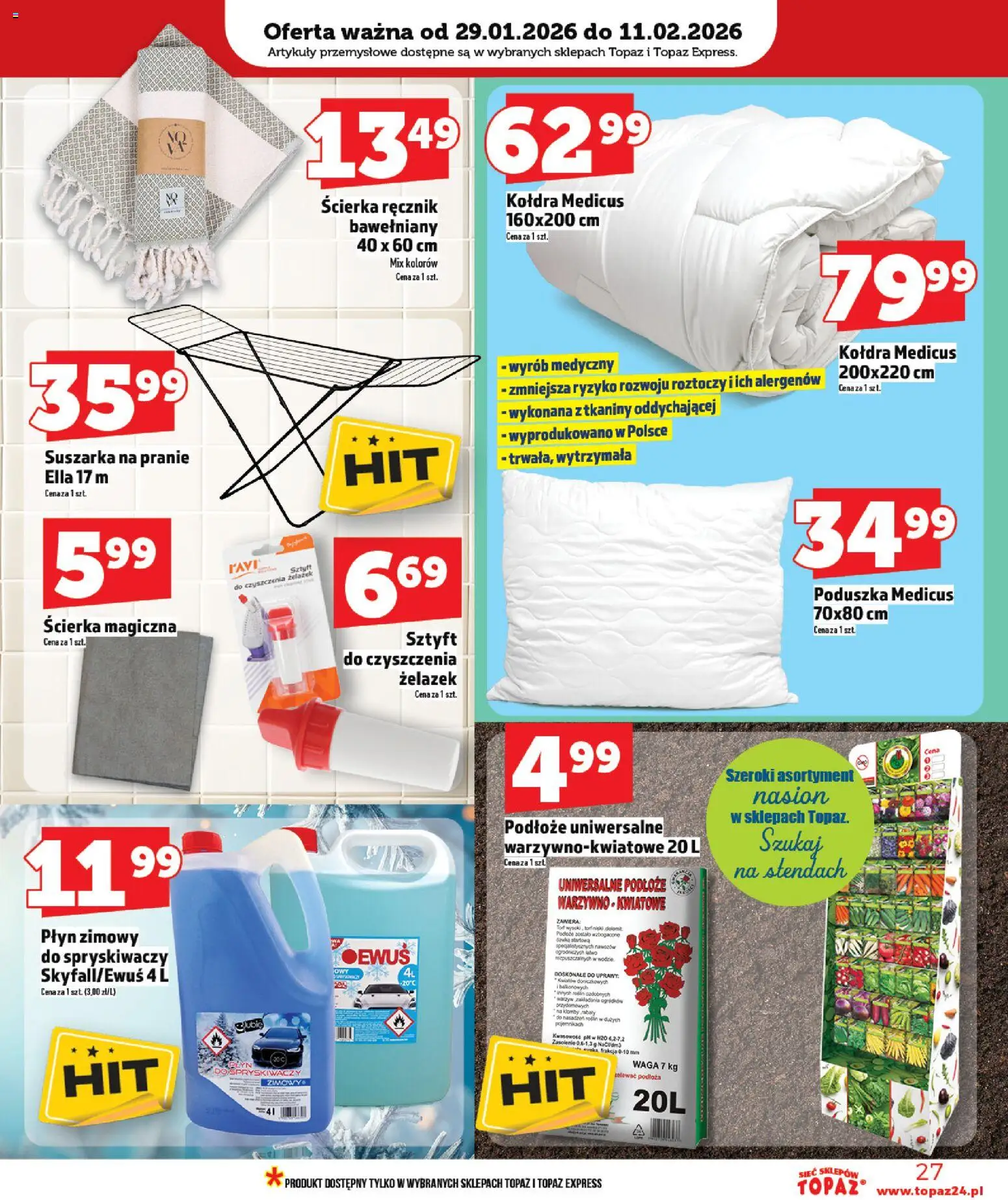 Topaz Gazetka od 29.01.2026 | Strona: 27 | Produkty: Waga, Poduszka, Artykuły przemysłowe, Kołdra