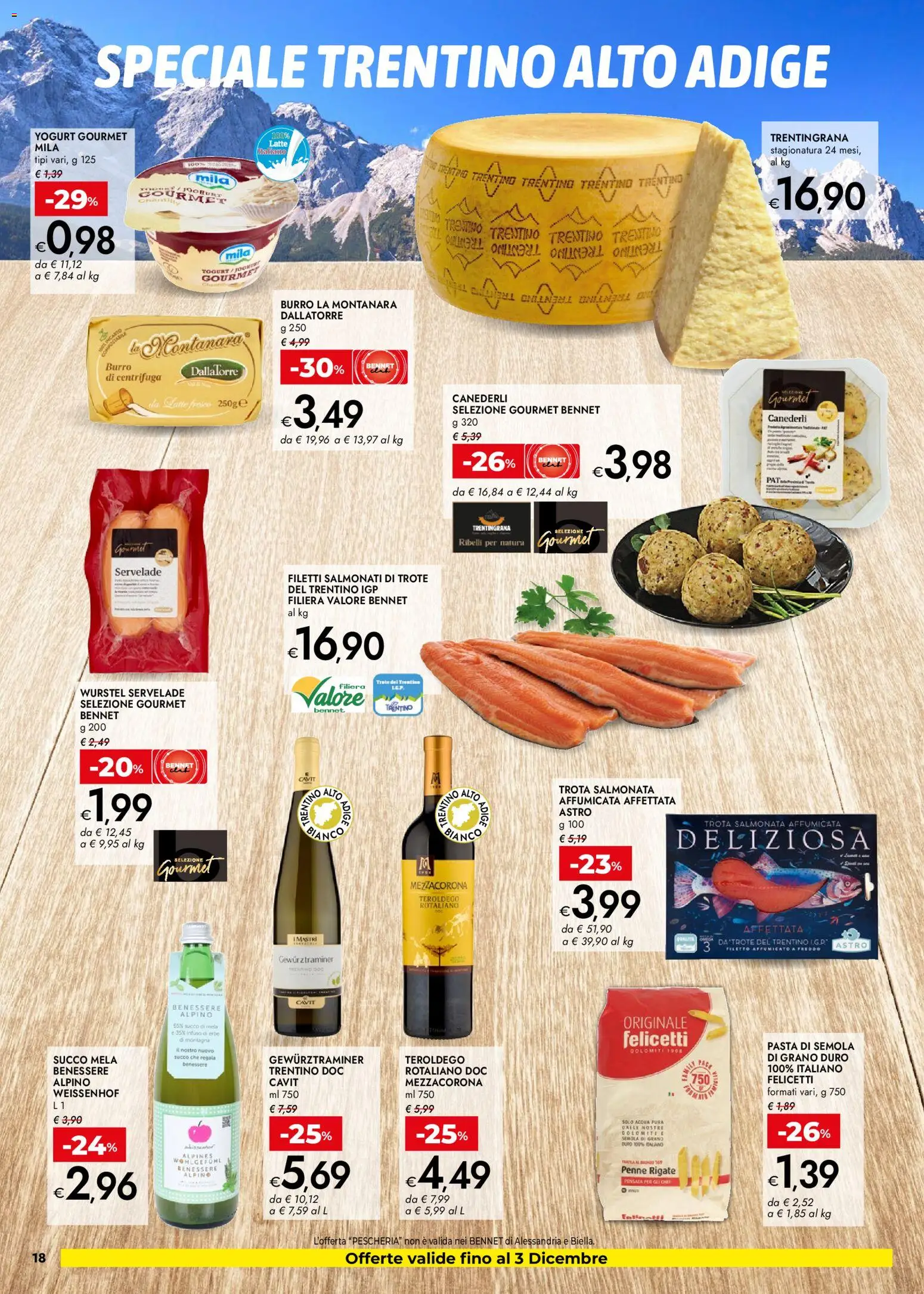 Volantino bennet del 20.11.2025 | Pagina: 18 | Prodotti: Trota, Latte, Pasta, Wurstel