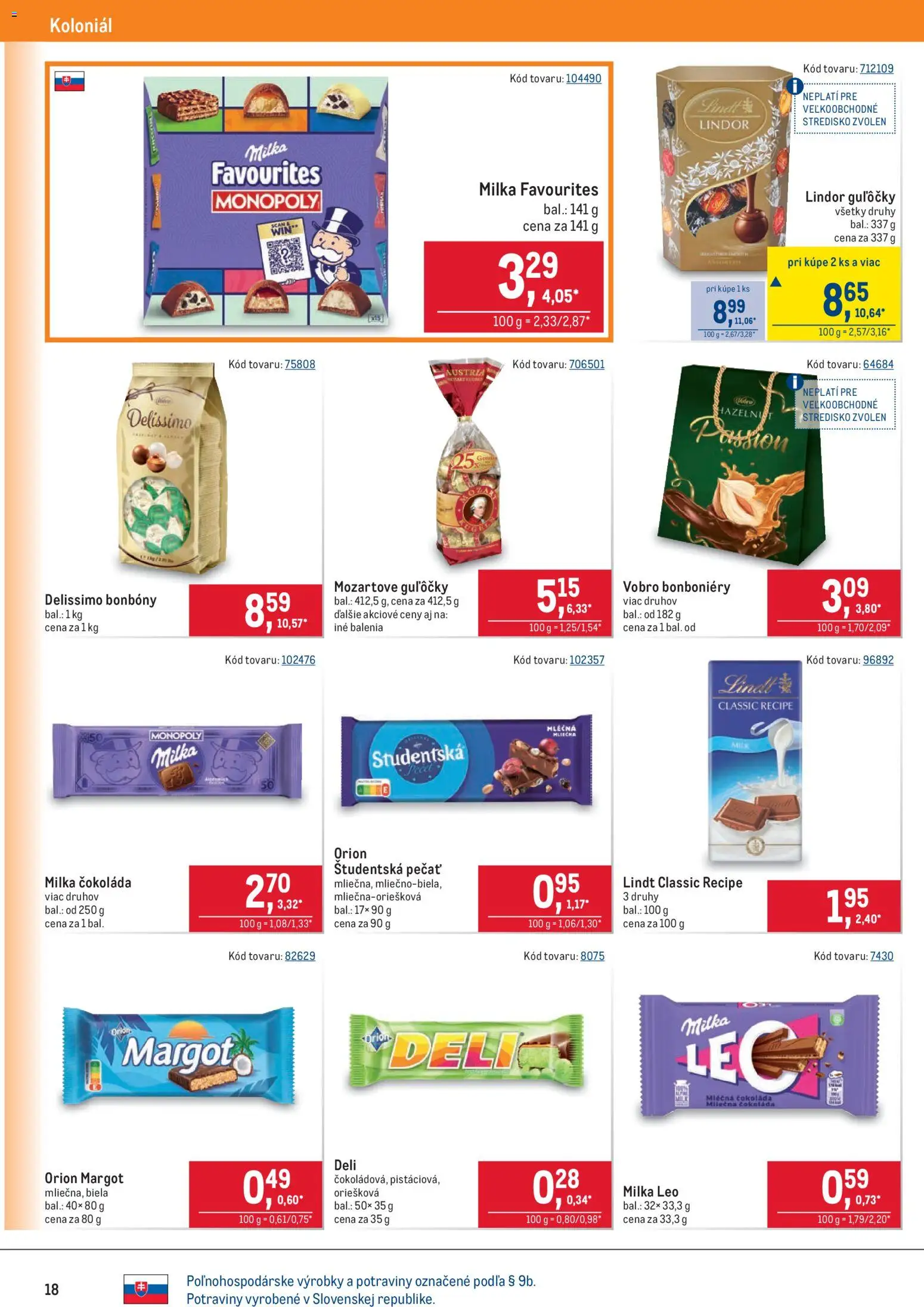 Nové Metro akcie – leták je platný od 08.04.2026 | Strana: 18 | Produkty: Lindor, Lindt, Študentská pečať, Milka