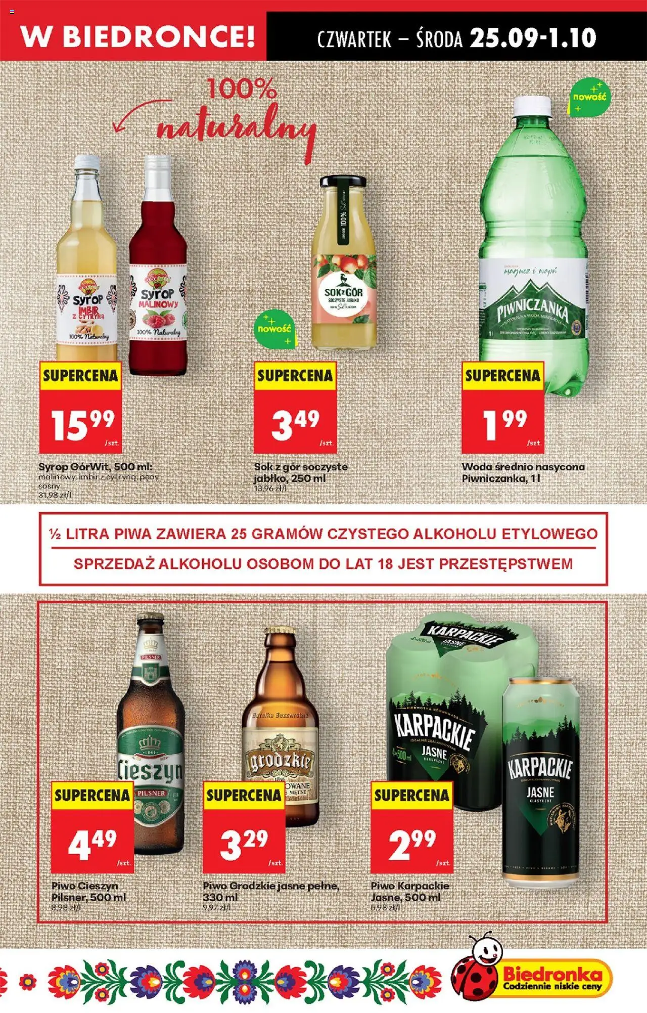 Biedronka gazetka - Oferta w tym tygodniu od 25.09.2025 | Strona: 43 | Produkty: Syrop, Sok, Piwo, Woda
