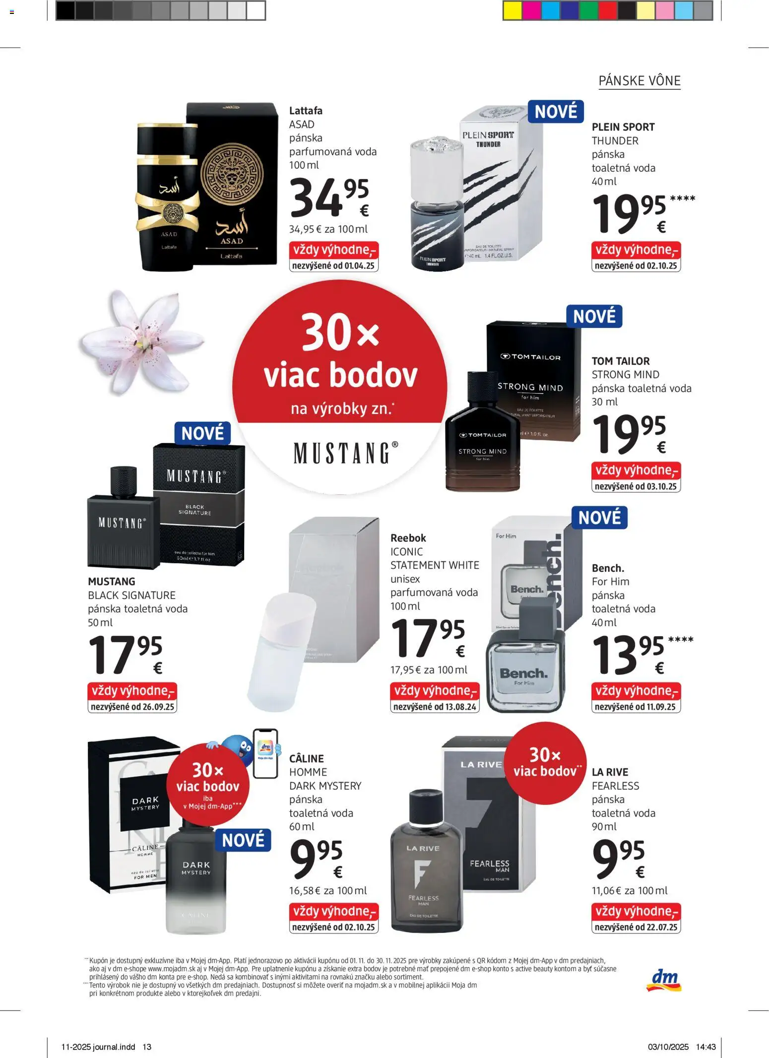 Nové dm drogerie akcie – leták je platný od 01.11.2025 | Strana: 13 | Produkty: Toaletná voda, Voda