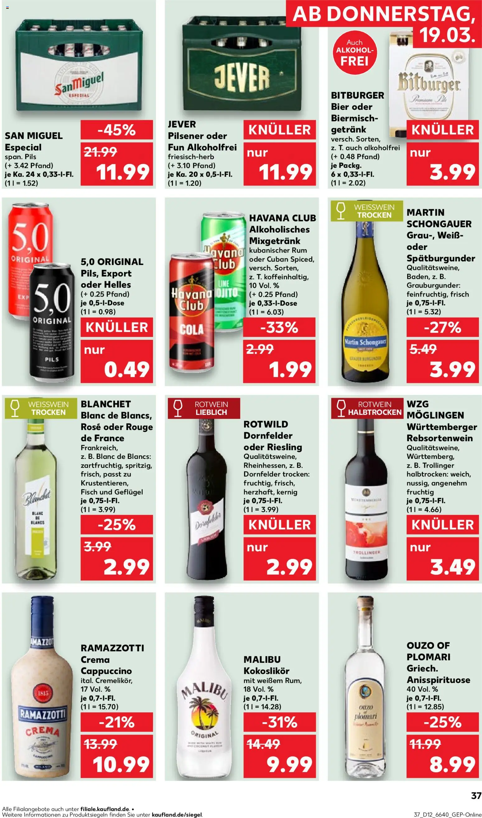 Kaufland Německo leták od 19.03.2026 | Strana: 37 | Produkty: Rum, Havana club, Riesling, Malibu