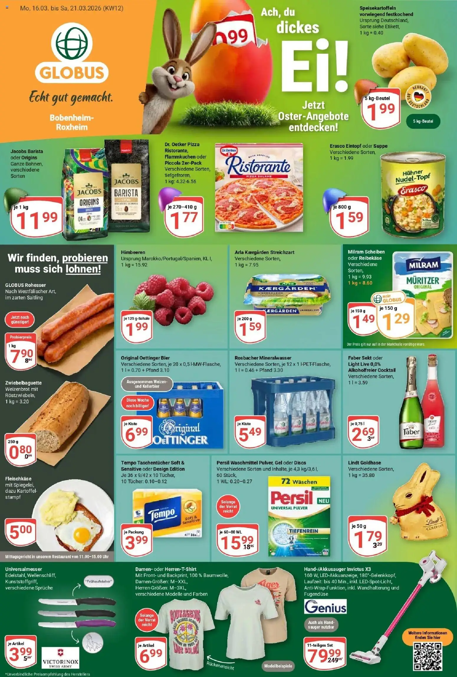 Globus prospekt Bobenheim-Roxheim	 – gültig ab 15.03.2026 | Seite: 1 | Produkte: Ristorante, Waschmittel, Erasco, Uhr
