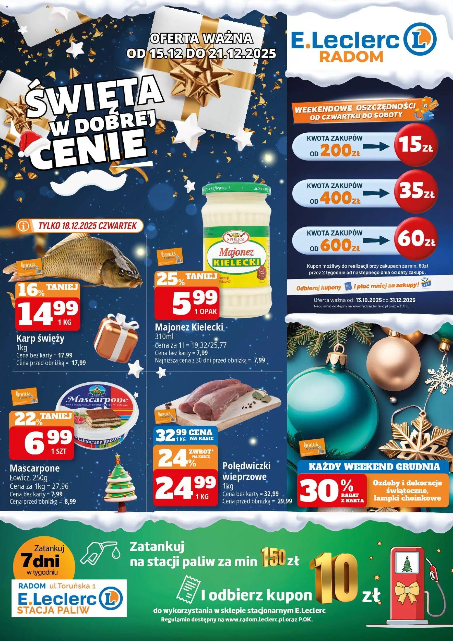 E.Leclerc Gazetka - Radom od 15.12.2025 | Strona: 1 | Produkty: Karta, Karp, Mascarpone, Ser