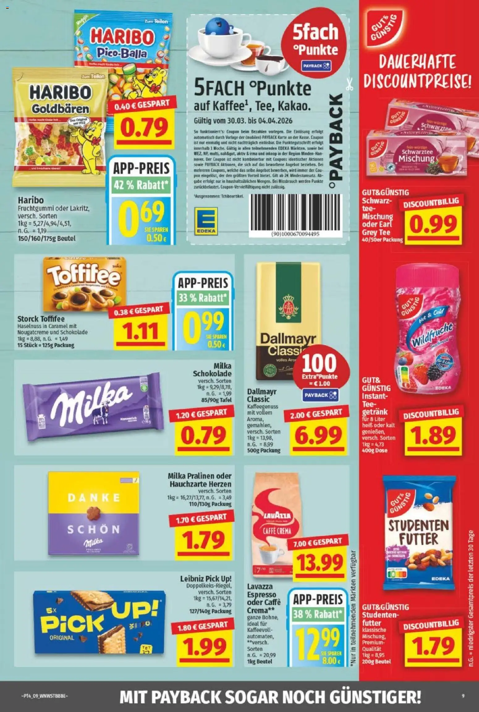 NP Discount Prospekt – gültig ab 30.03.2026 | Seite: 9 | Produkte: Haribo, Milka, Dallmayr, Toffifee