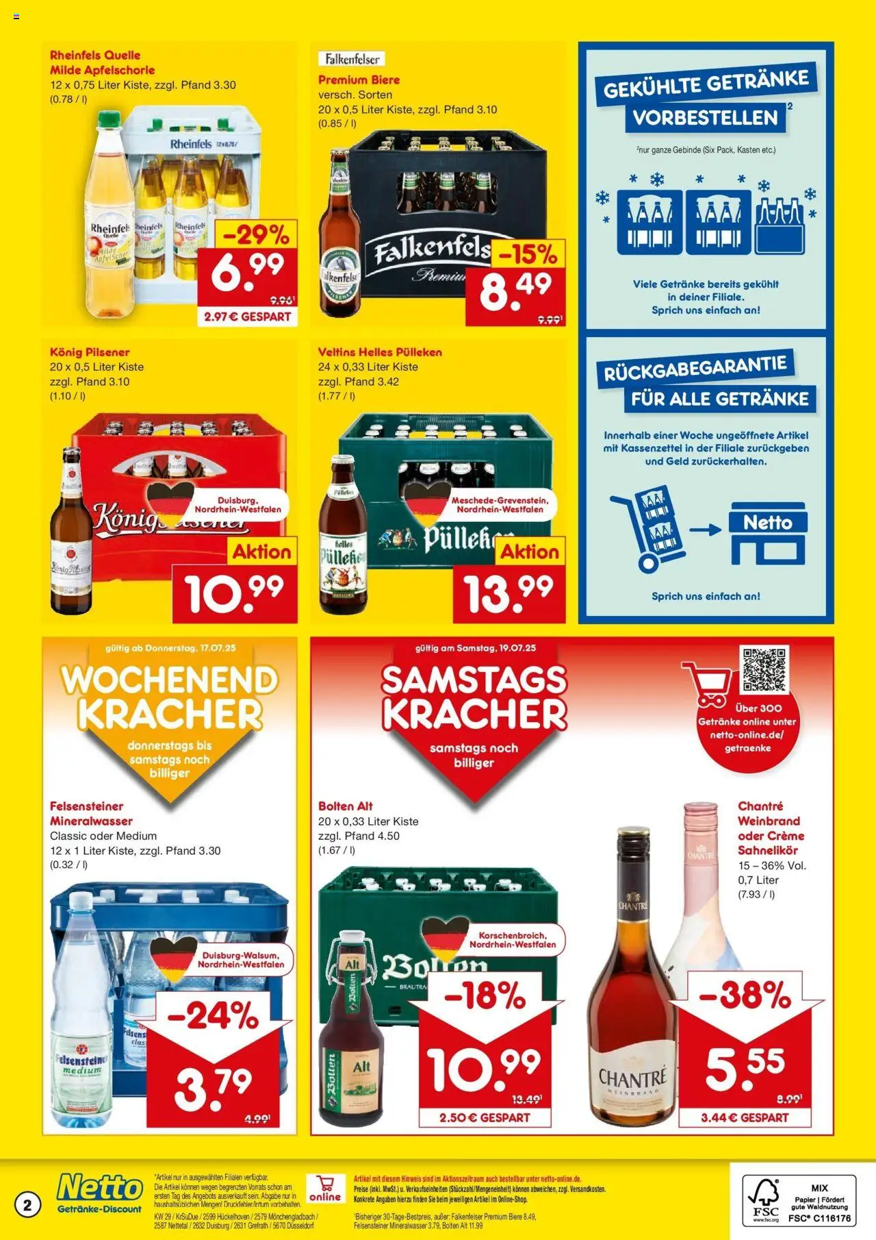 Netto Marken-Discount prospekt Hückelhoven-Baal	 - gültig ab dem 13.07.2025 | Seite: 2 | Produkte: Konig pilsener, Creme, Chantré, Rheinfels quelle