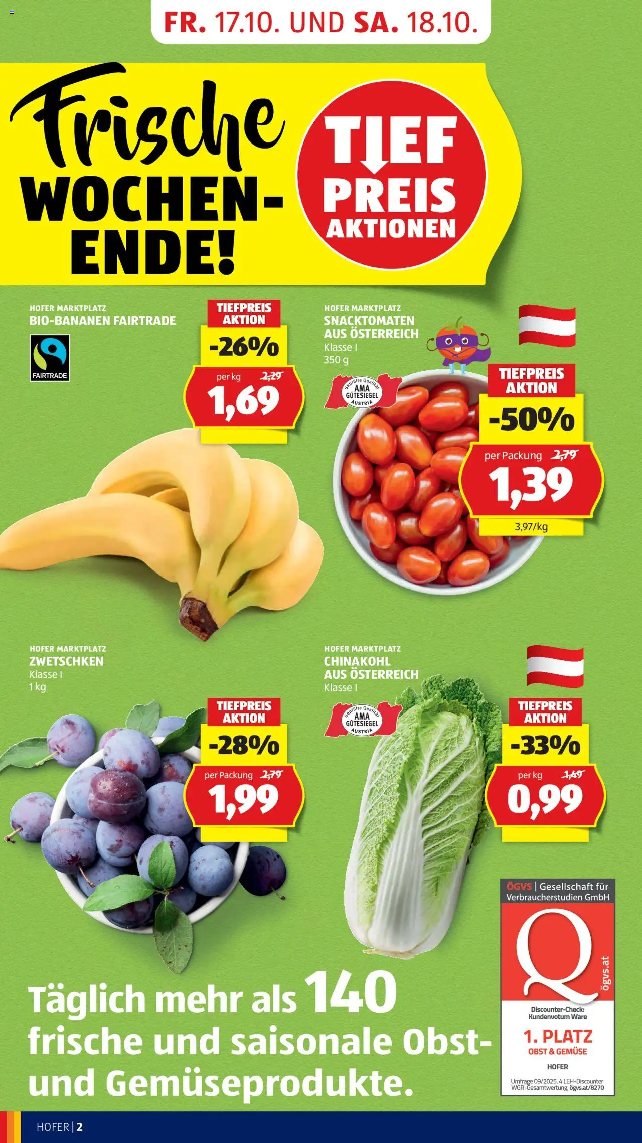 Hofer Flugblatt gültig ab 17.10.2025 | Seite: 4 | Produkte: Gemüse, Obst, Chinakohl